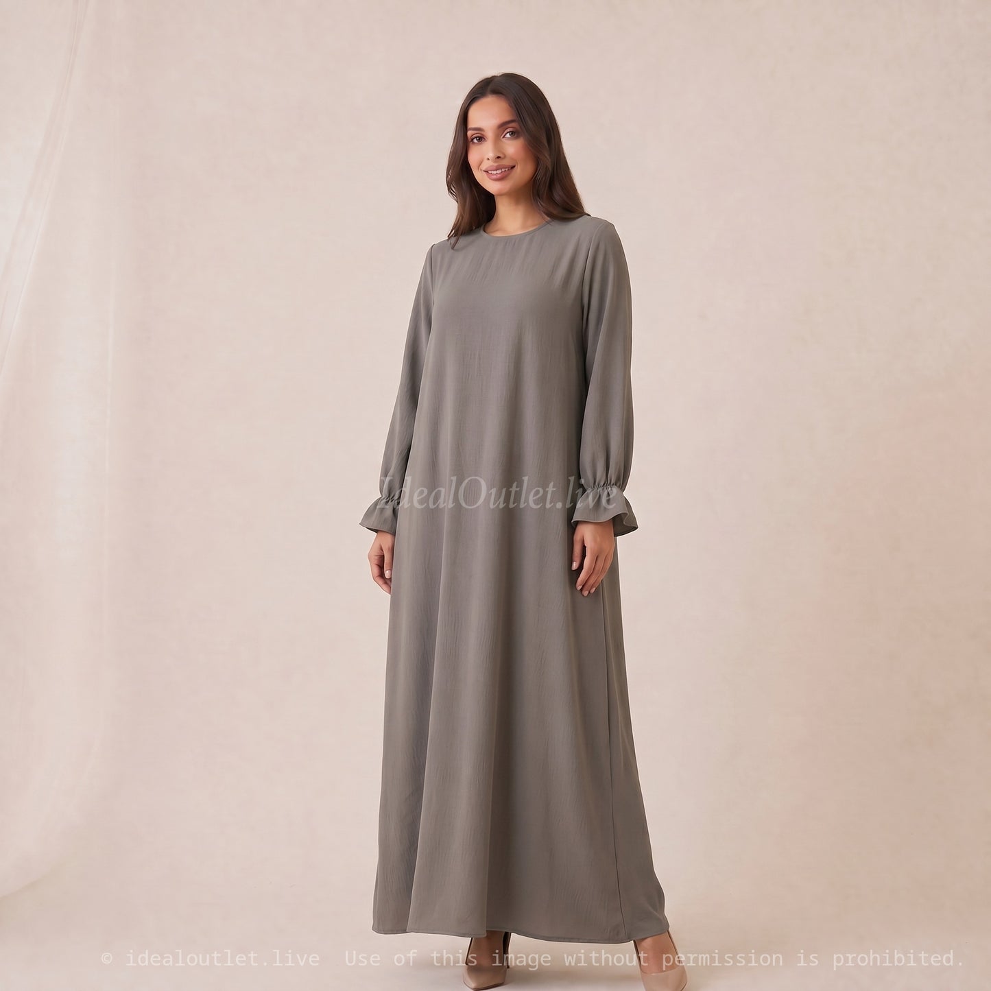 Élégance sans effort, Robe longue manches volantées, Mode modeste, Taille unique 38-44, RO2316JAZZ