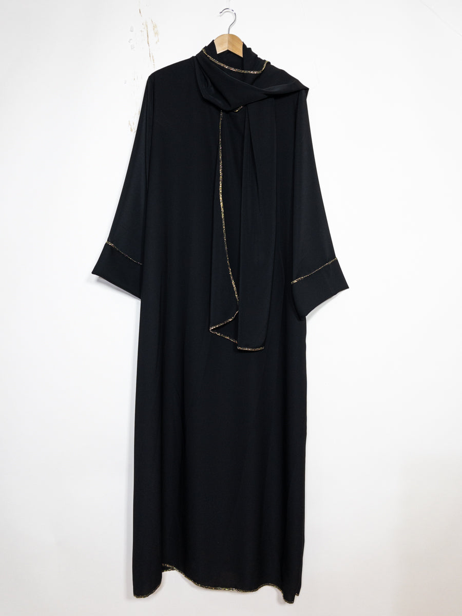 Abaya in Medina Silk for Women Ref: 2377pk - Abaya Dress in Medina Silk with Scarf, Refined Style and a Golden Touch