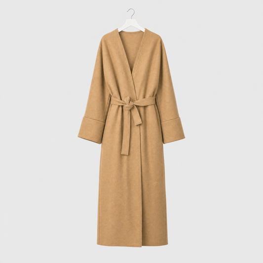 Manteau ref: 2390-cabans Caramel – vue complète sur cintre, fond Studio E5