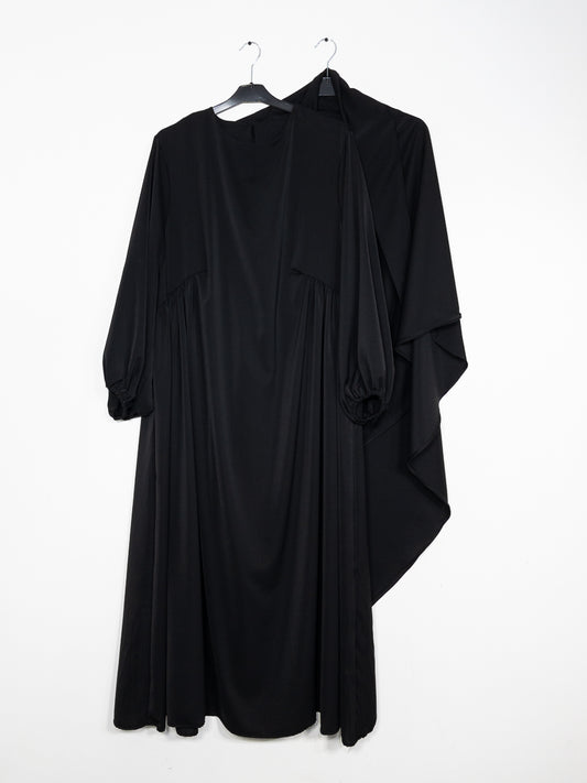Ensemble 2 pièces en Soie de Médine REF: En2509+2510pk - Abaya + Khimar sobre et raffiné