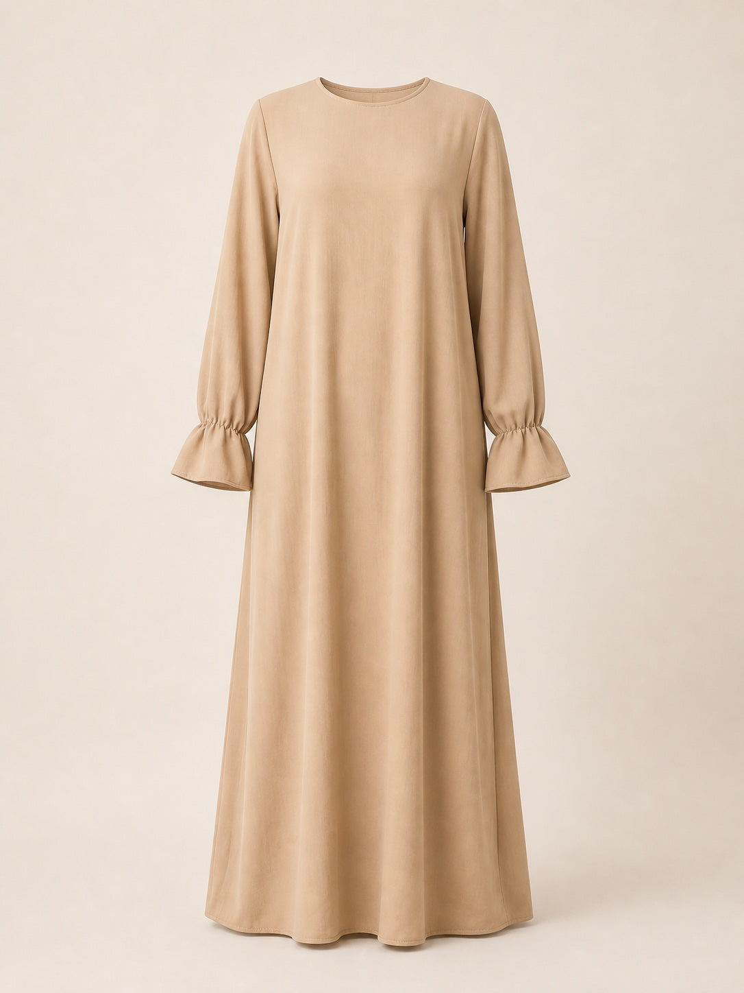 Abaya beige RO2316JAZZ à poignets volantés
