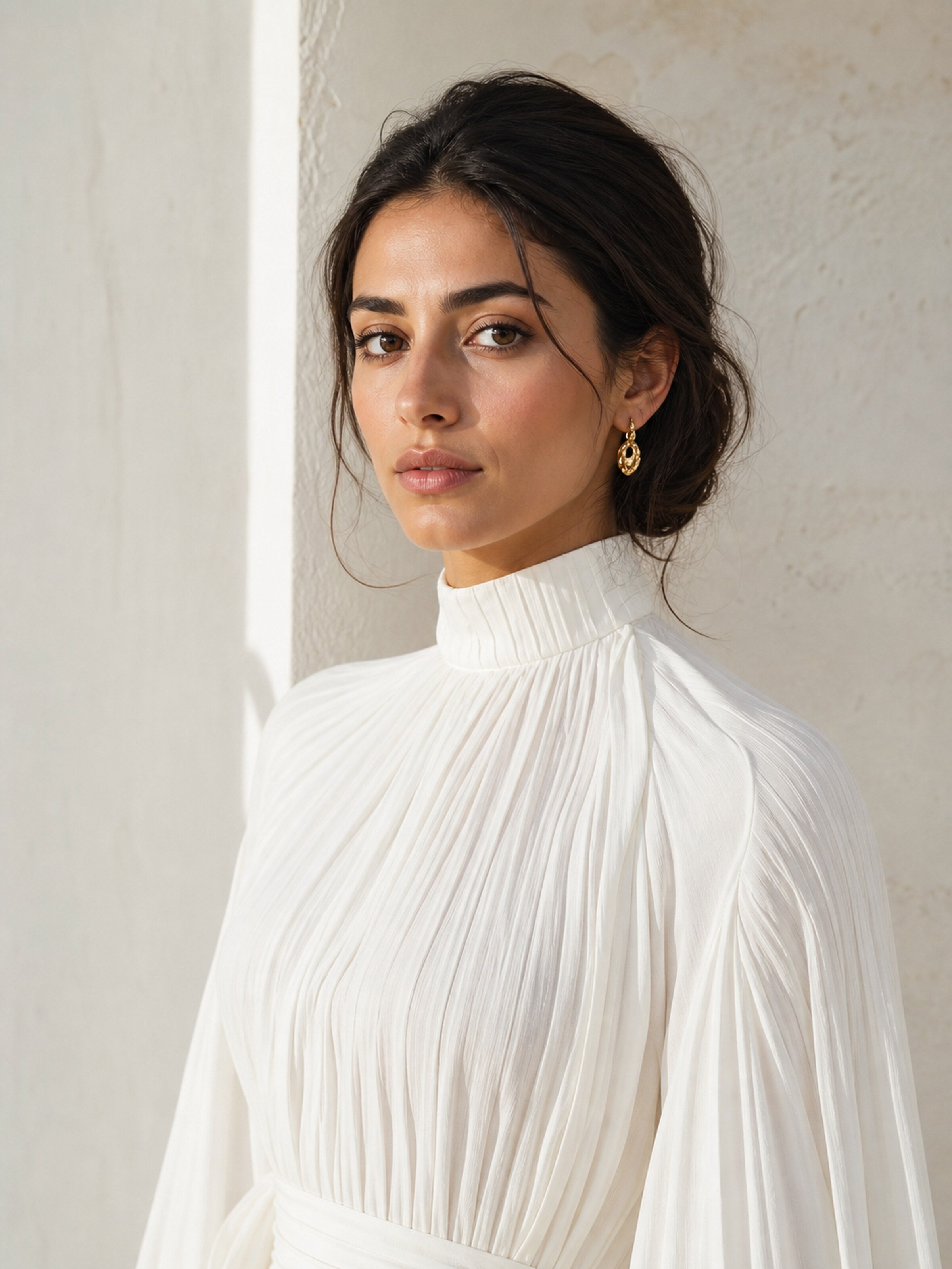 Portrait net d’une femme non voilée portant une tenue blanche