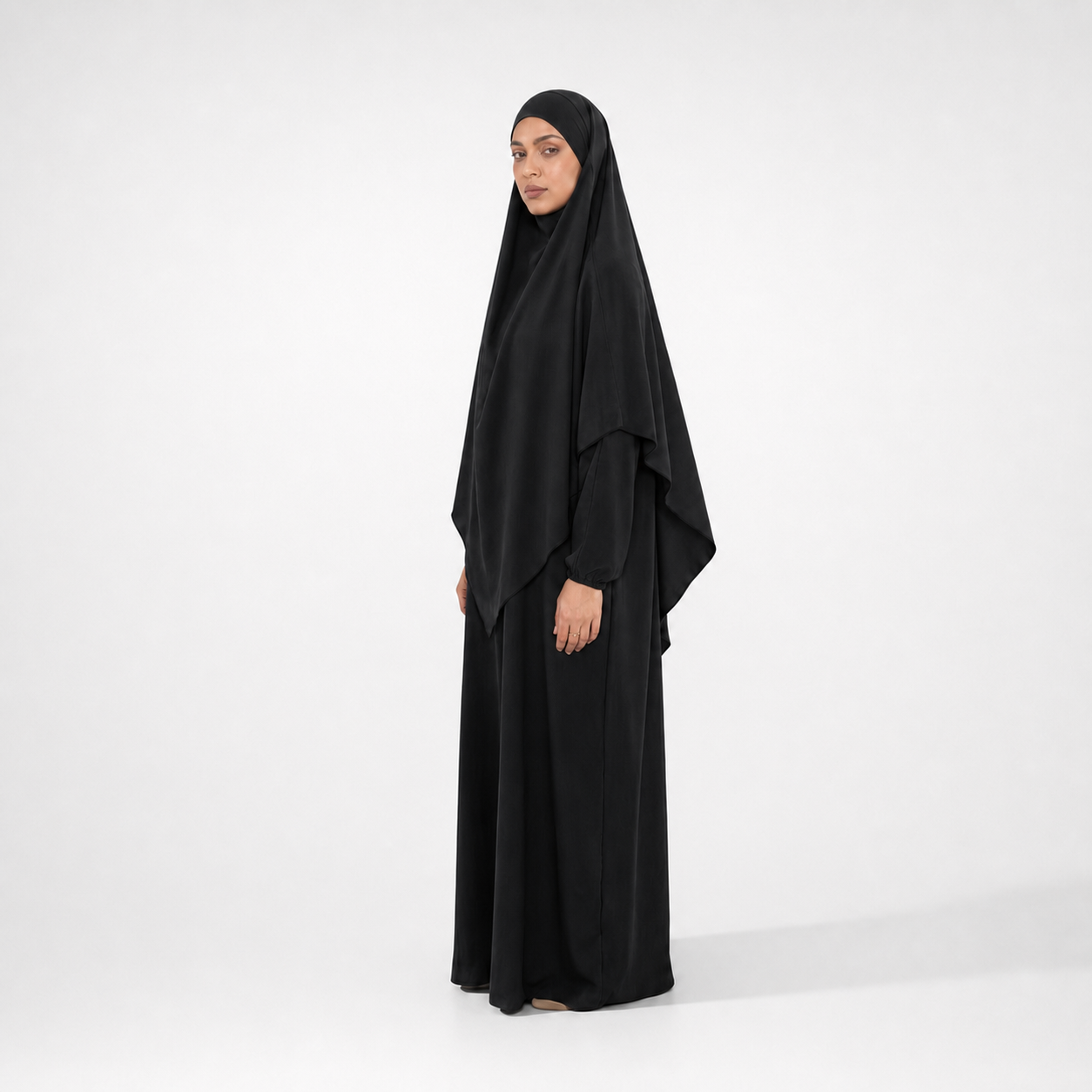 Khimar jersey premium 20CAJP noir – vue portée de profil