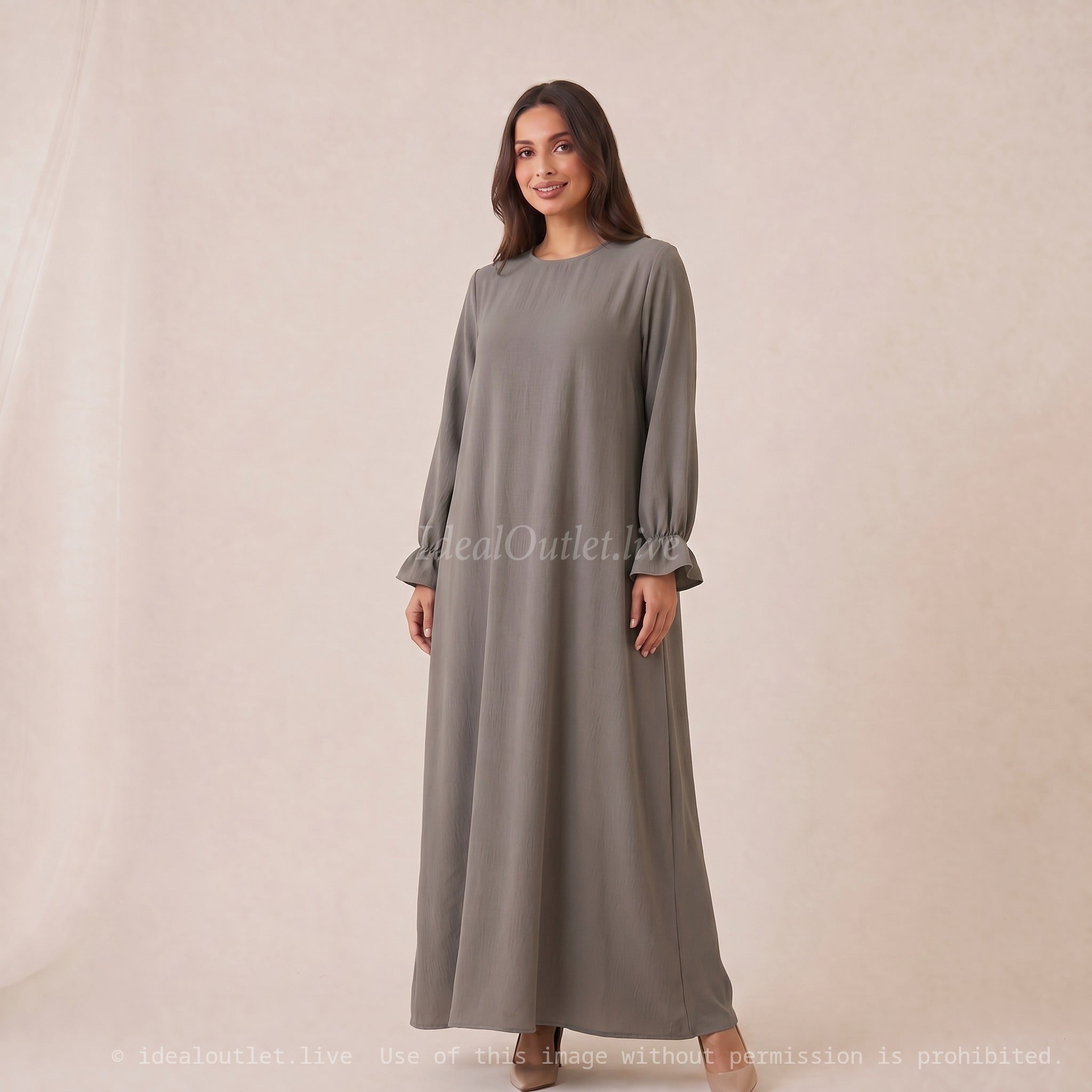 Élégance sans effort, Robe longue manches volantées, Mode modeste, Taille unique 38-44, RO2316JAZZ