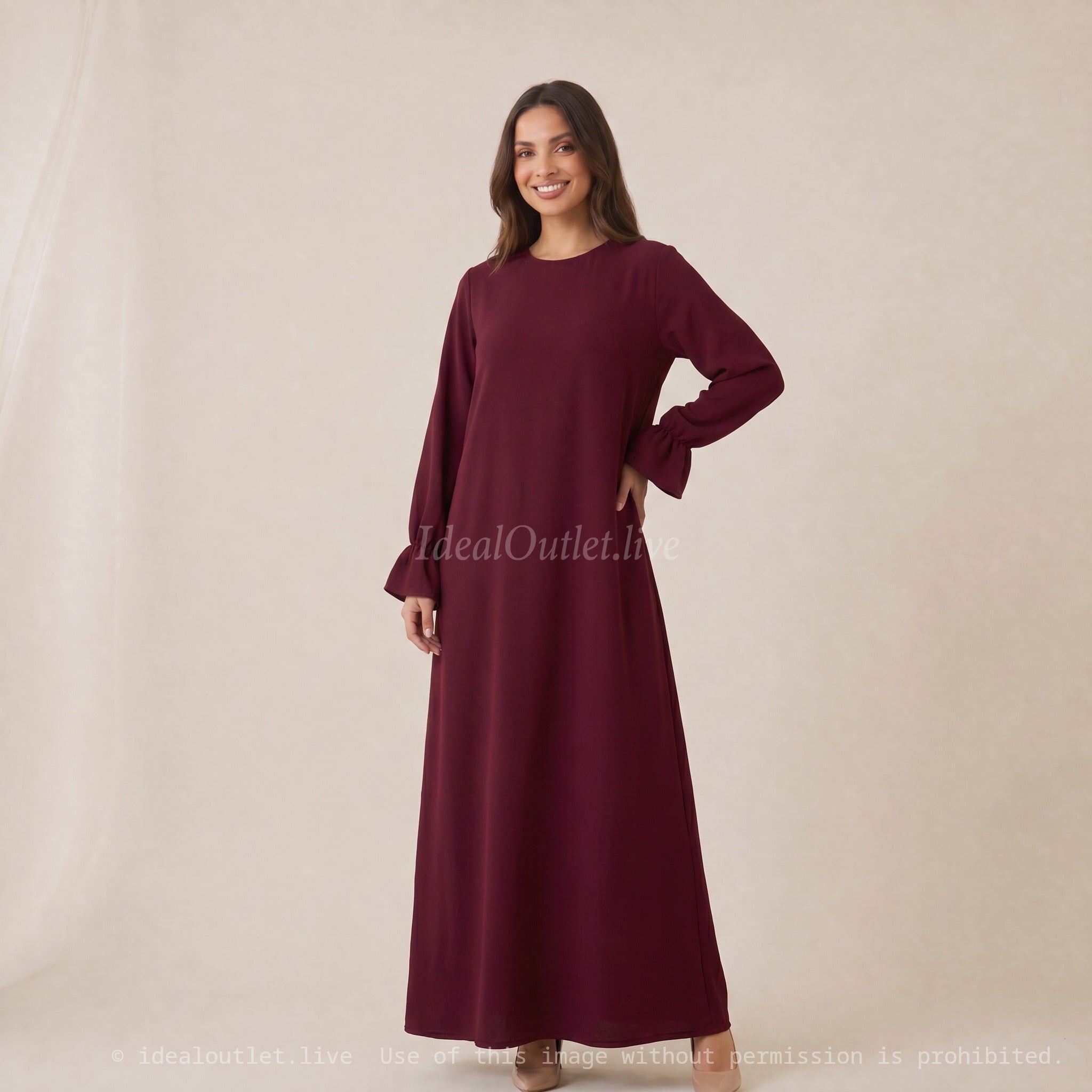 Élégance sans effort, Robe longue manches volantées, Mode modeste, Taille unique 38-44, RO2316JAZZ