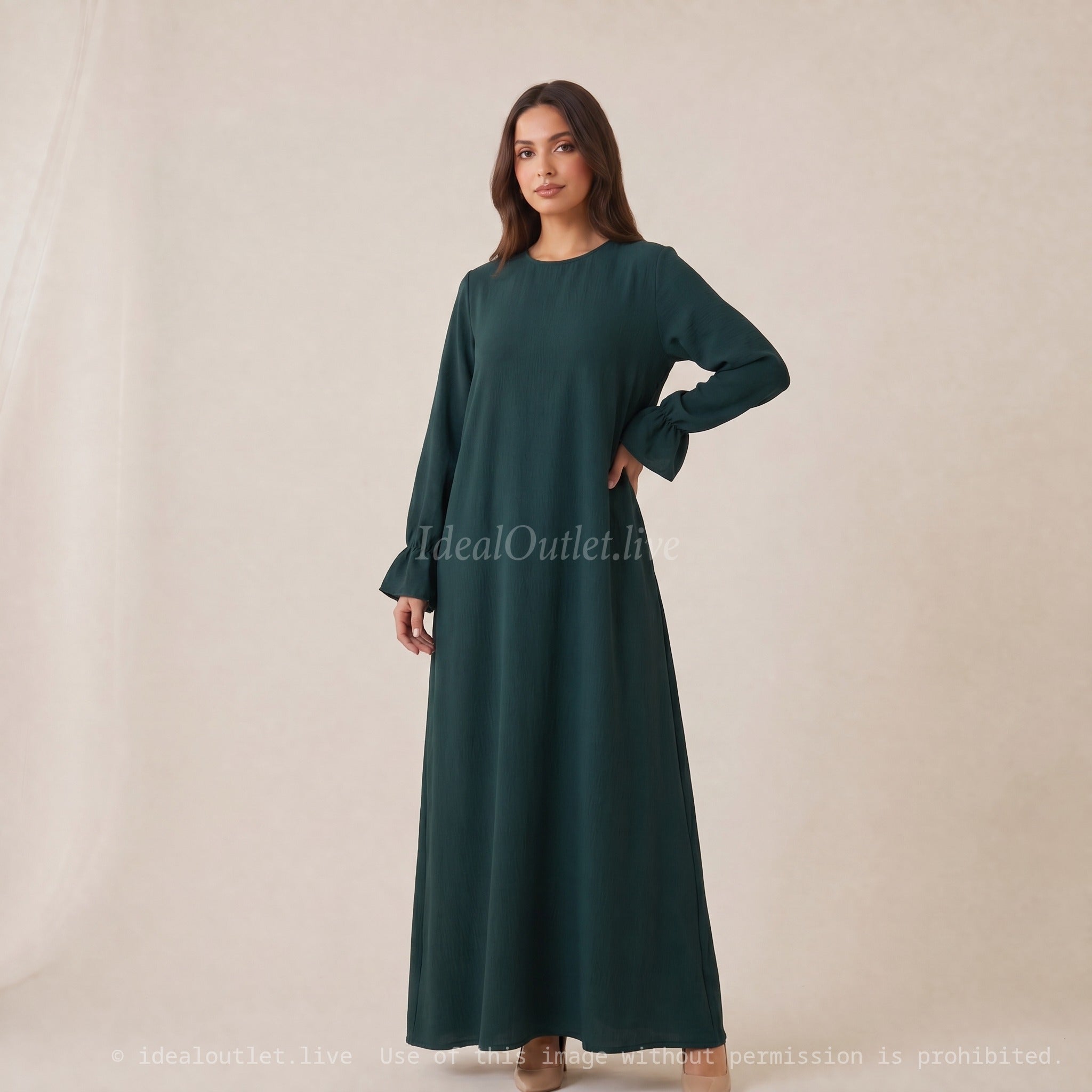 Élégance sans effort, Robe longue manches volantées, Mode modeste, Taille unique 38-44, RO2316JAZZ