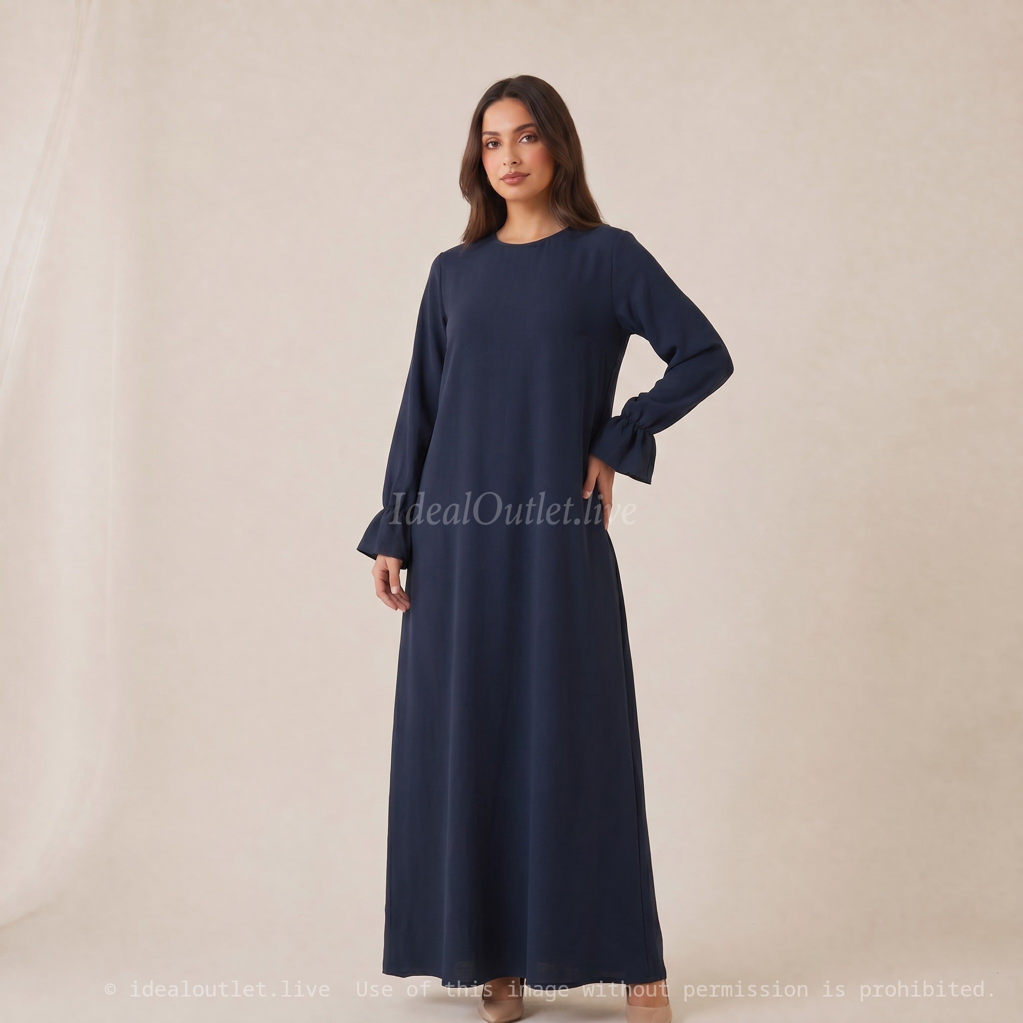 Élégance sans effort, Robe longue manches volantées, Mode modeste, Taille unique 38-44, RO2316JAZZ