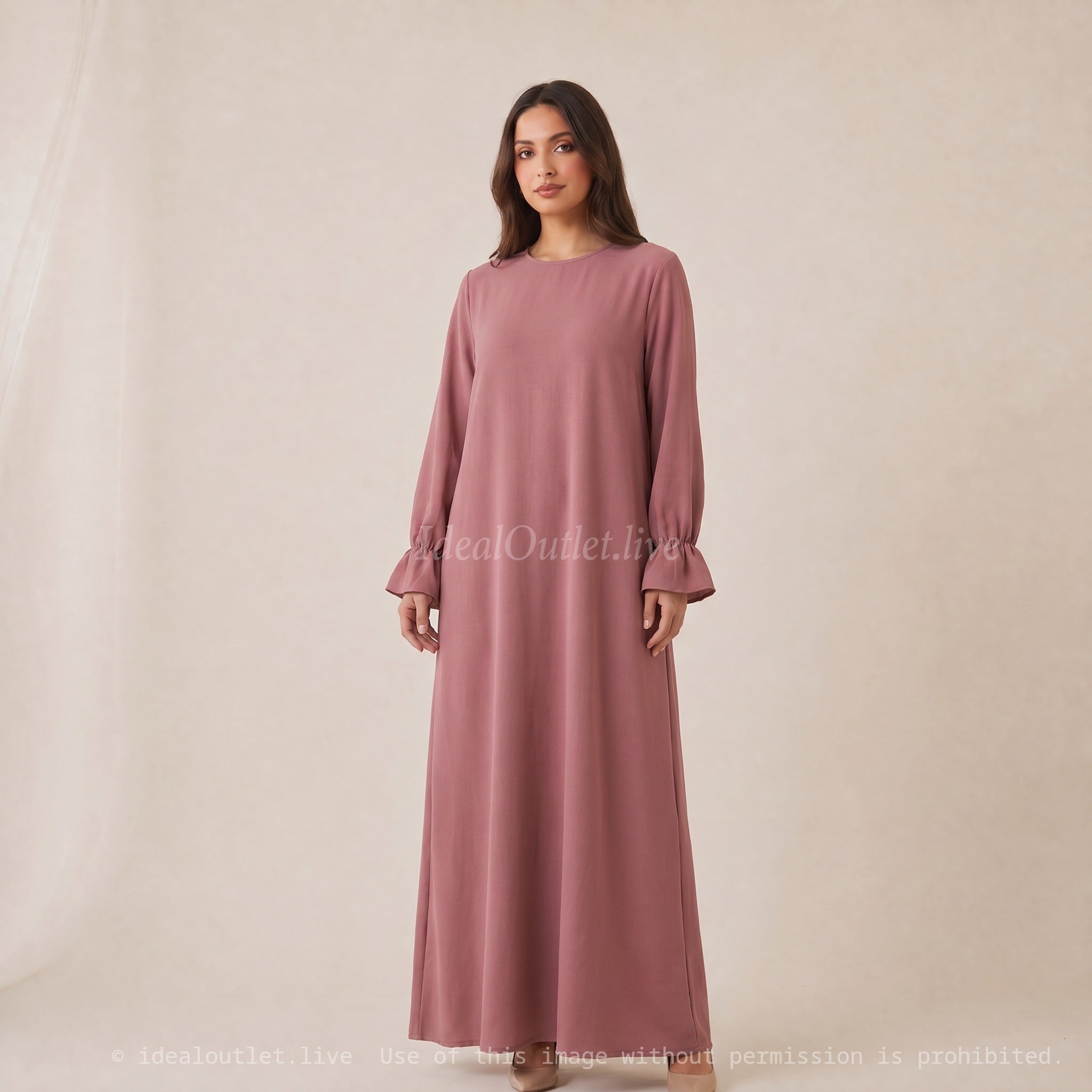 Élégance sans effort, Robe longue manches volantées, Mode modeste, Taille unique 38-44, RO2316JAZZ