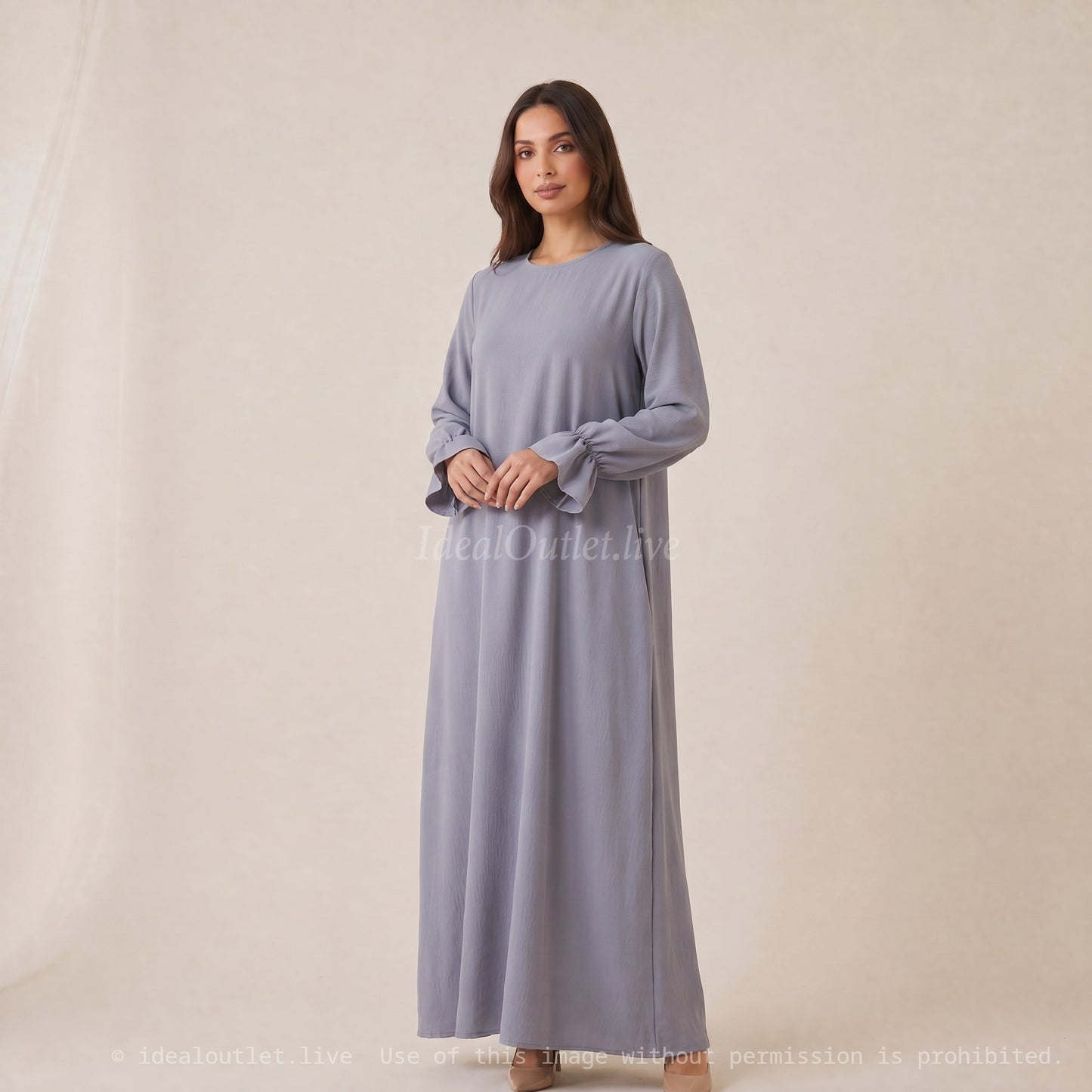 Effortless Elegance, Long Dress with Ruffled Sleeves, Modest Fashion, One Size 38-44, RO2316JAZZ