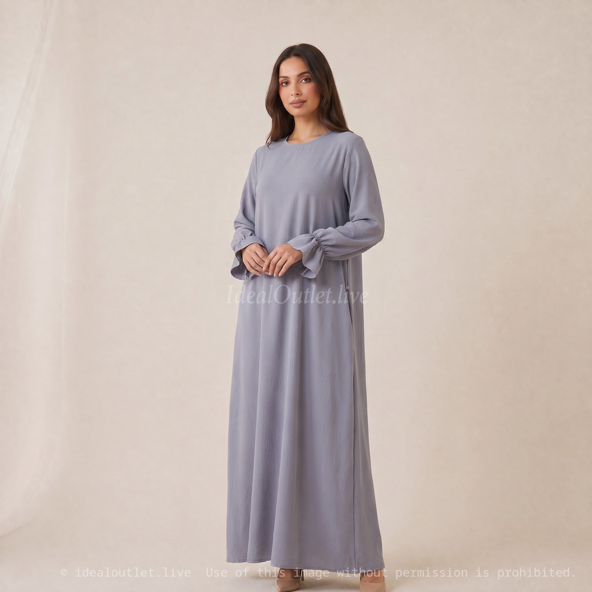 Élégance sans effort, Robe longue manches volantées, Mode modeste, Taille unique 38-44, RO2316JAZZ