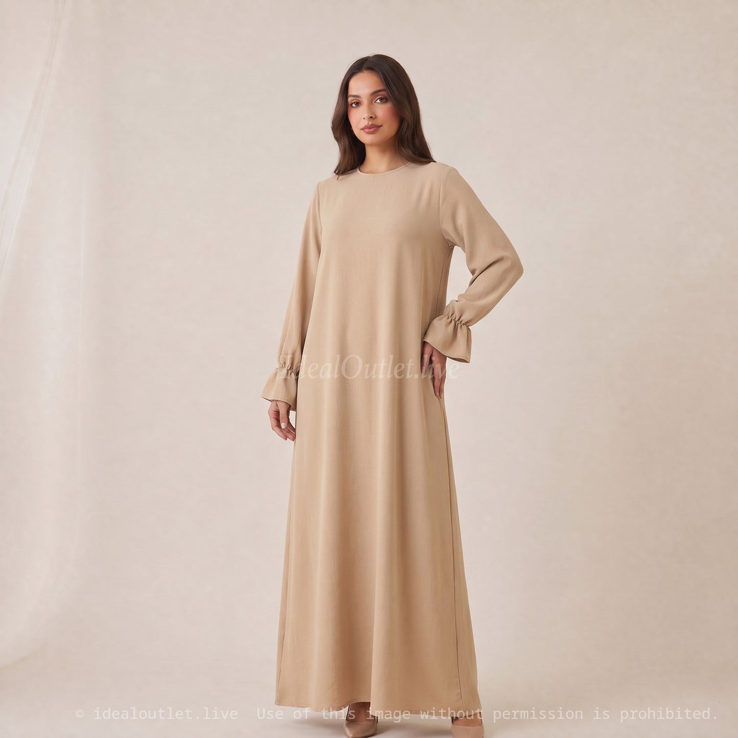 Effortless Elegance, Long Dress with Ruffled Sleeves, Modest Fashion, One Size 38-44, RO2316JAZZ