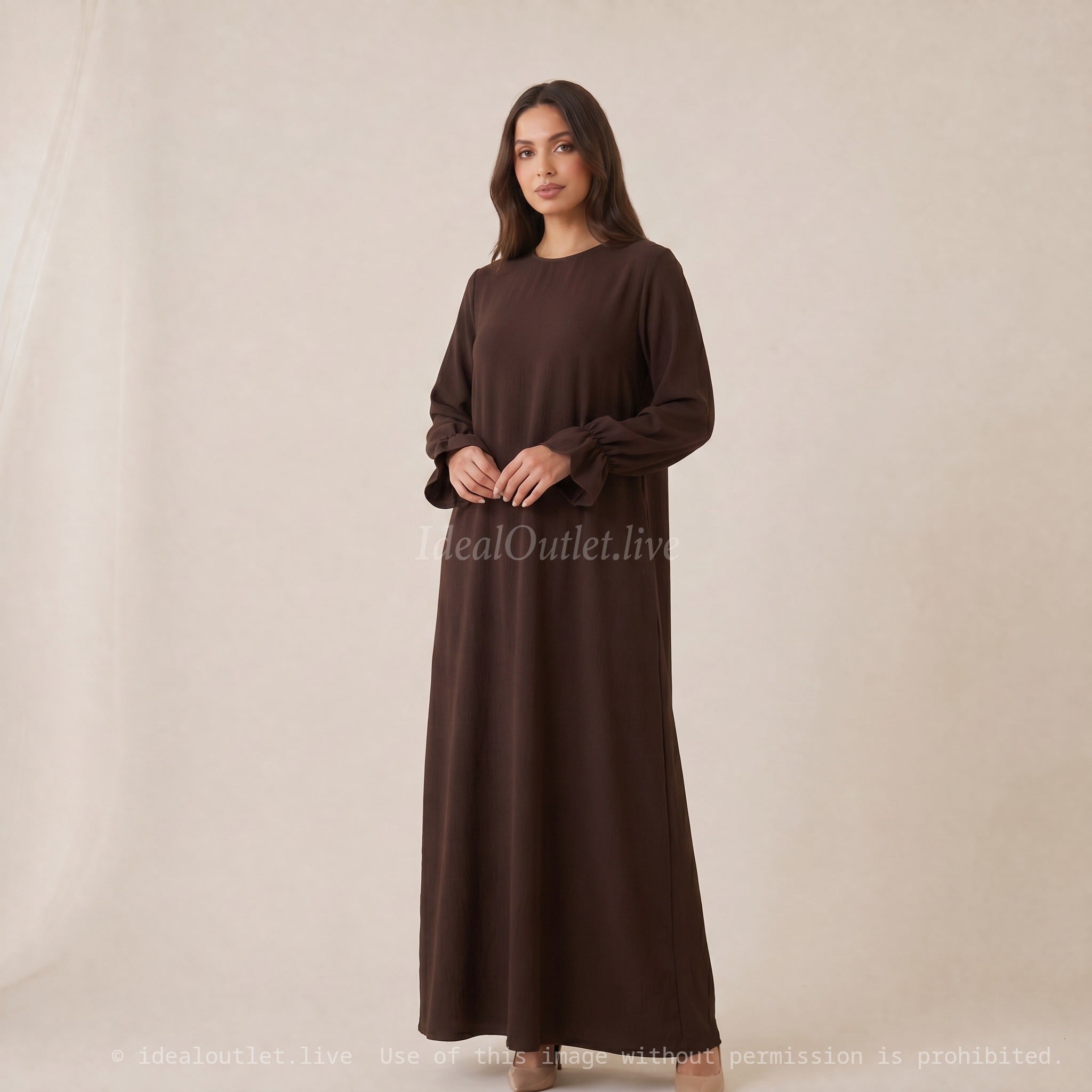 Élégance sans effort, Robe longue manches volantées, Mode modeste, Taille unique 38-44, RO2316JAZZ