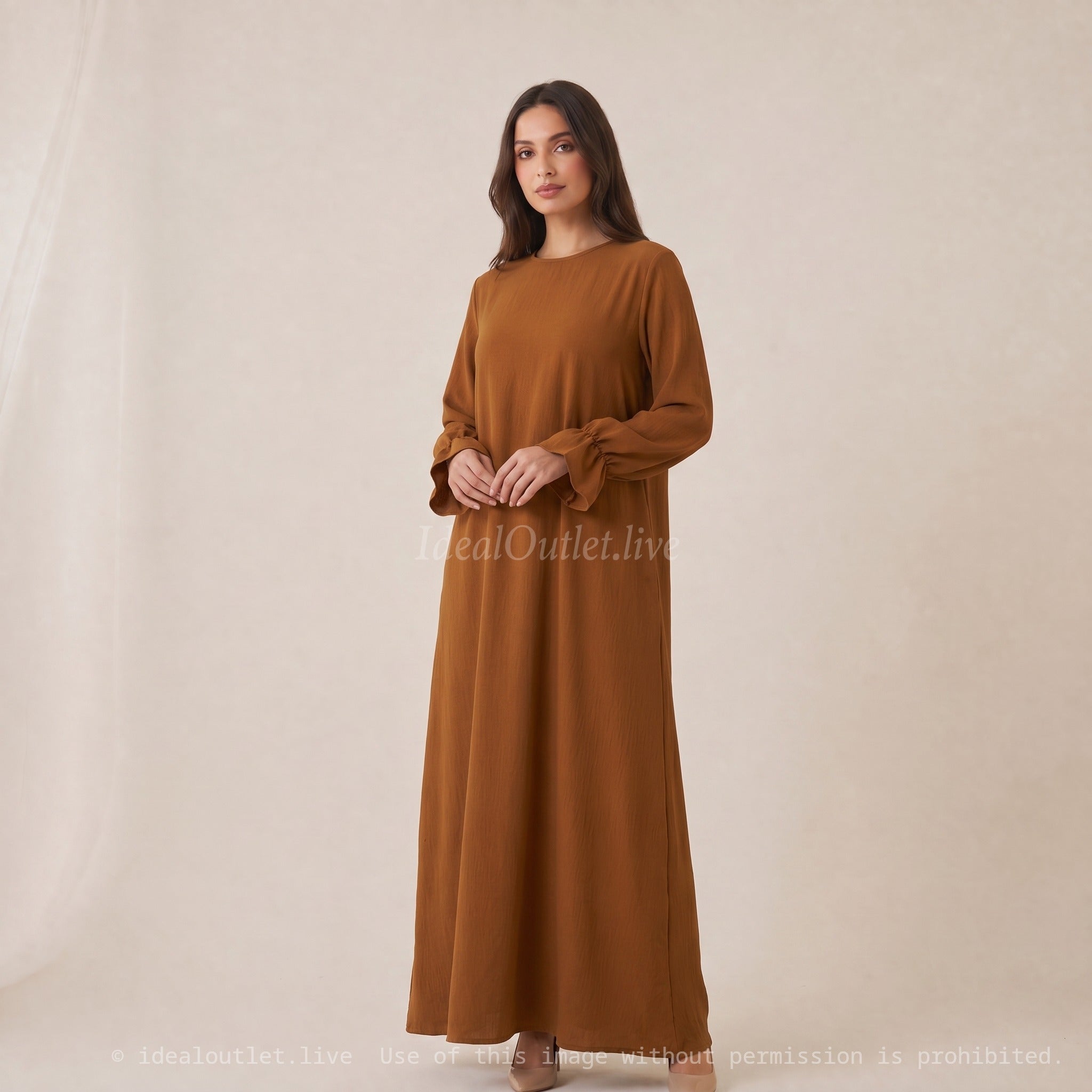 Élégance sans effort, Robe longue manches volantées, Mode modeste, Taille unique 38-44, RO2316JAZZ