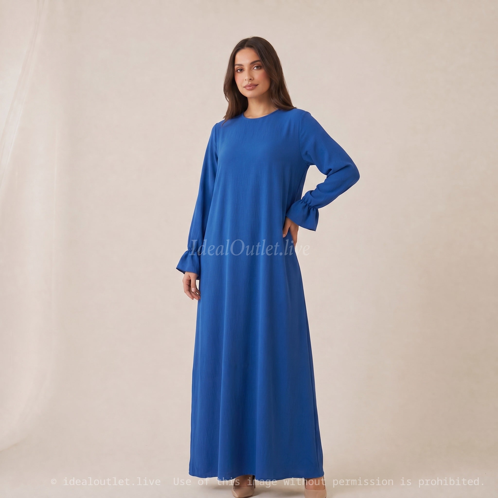 Élégance sans effort, Robe longue manches volantées, Mode modeste, Taille unique 38-44, RO2316JAZZ