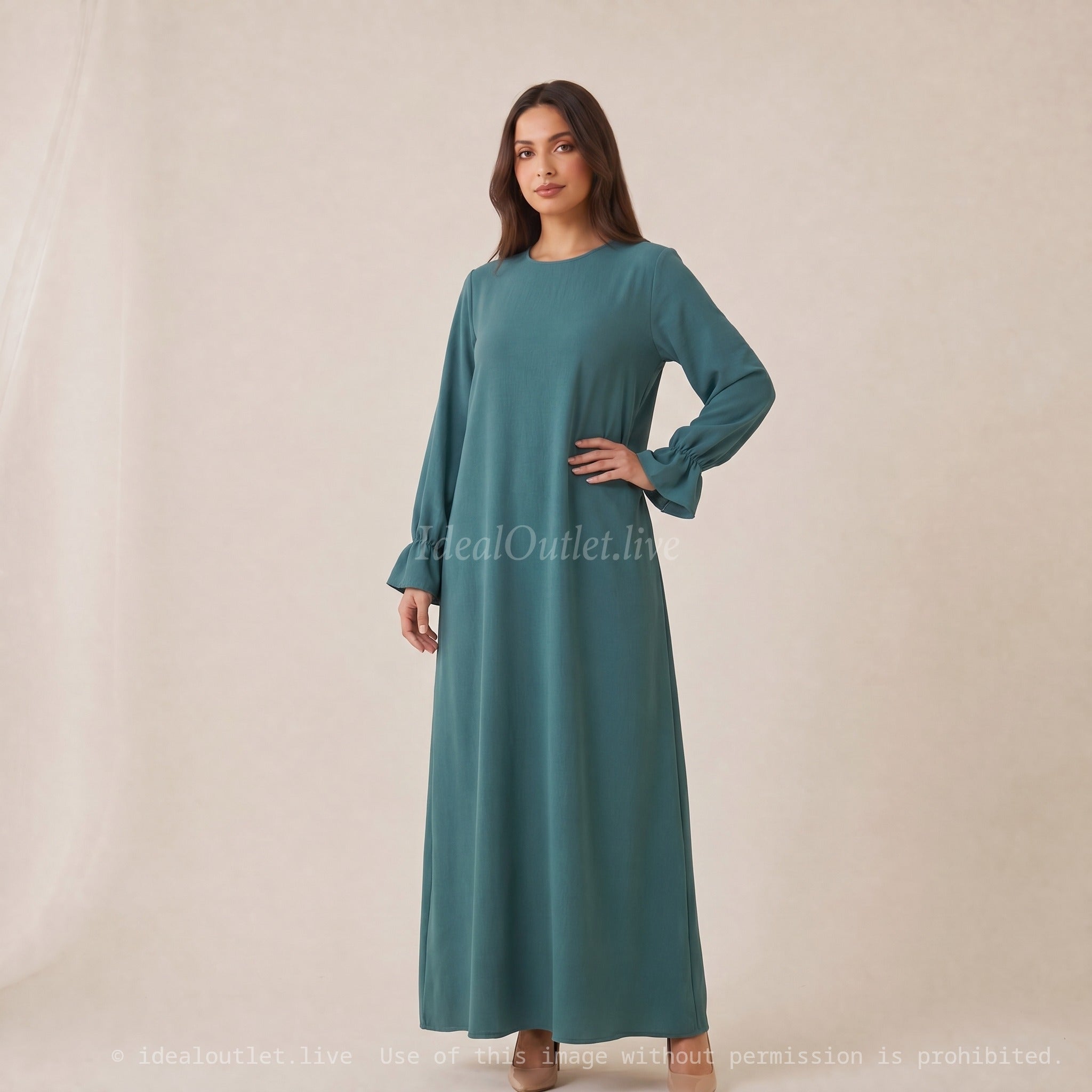 Élégance sans effort, Robe longue manches volantées, Mode modeste, Taille unique 38-44, RO2316JAZZ