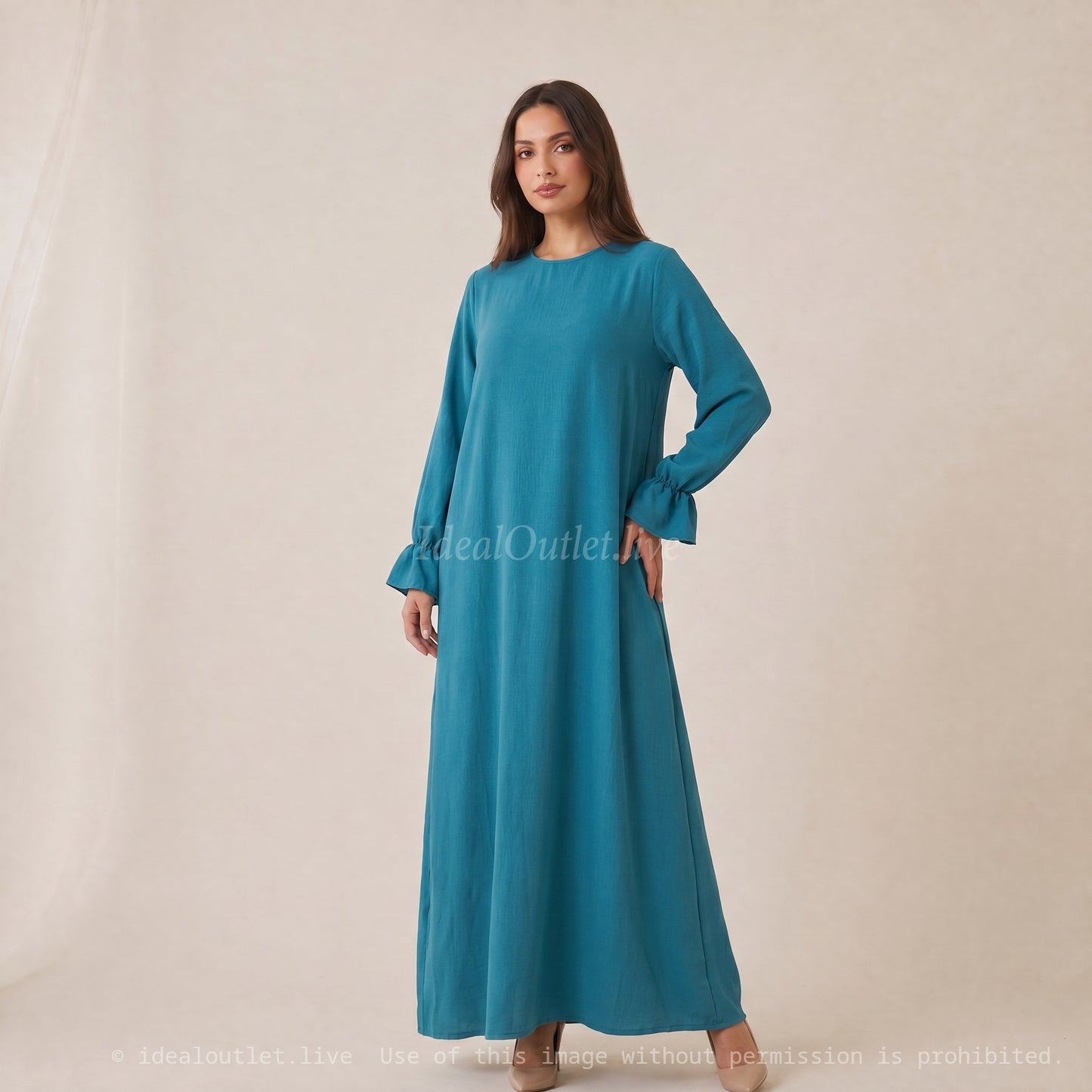 Effortless Elegance, Long Dress with Ruffled Sleeves, Modest Fashion, One Size 38-44, RO2316JAZZ