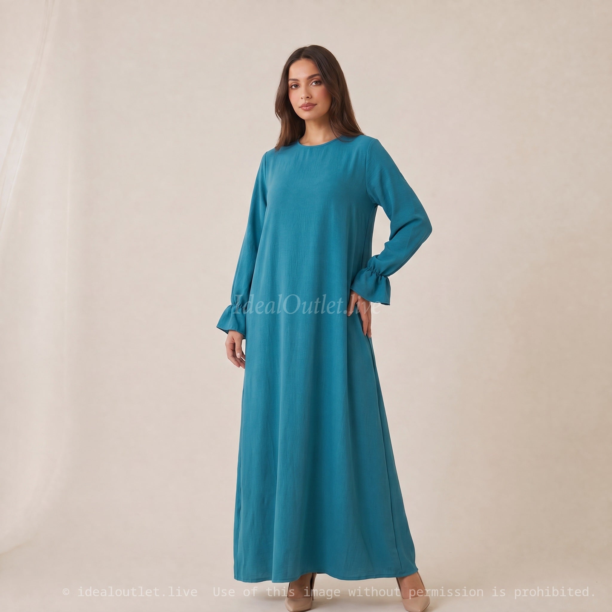 Élégance sans effort, Robe longue manches volantées, Mode modeste, Taille unique 38-44, RO2316JAZZ