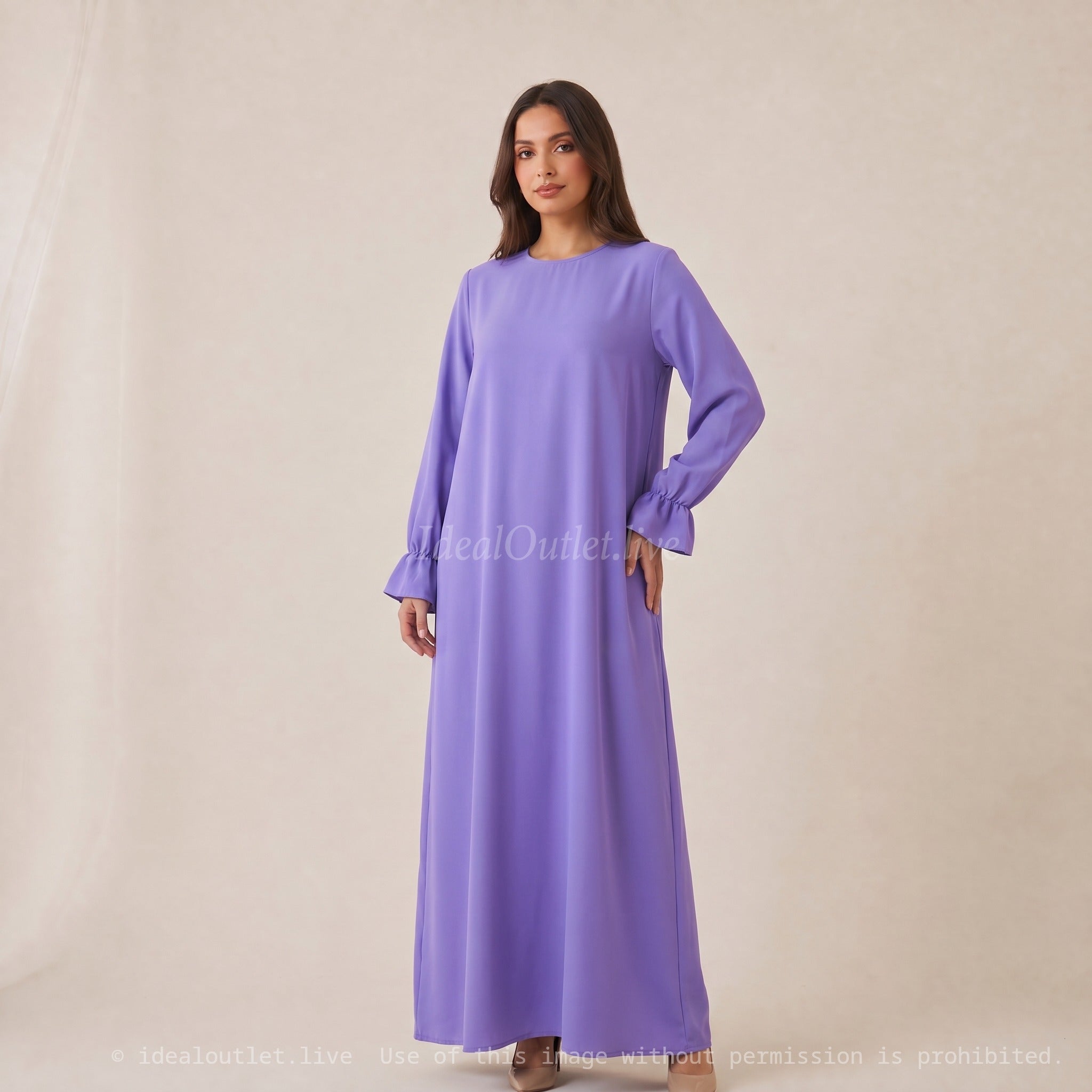 Élégance sans effort, Robe longue manches volantées, Mode modeste, Taille unique 38-44, RO2316JAZZ