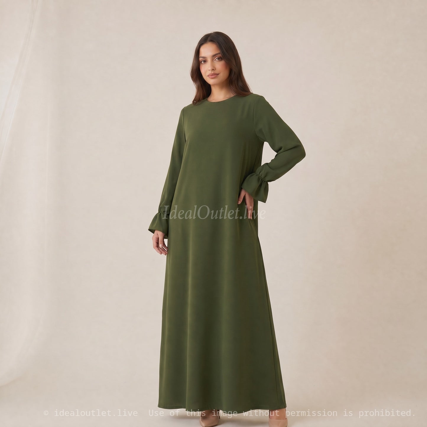 Effortless Elegance, Long Dress with Ruffled Sleeves, Modest Fashion, One Size 38-44, RO2316JAZZ