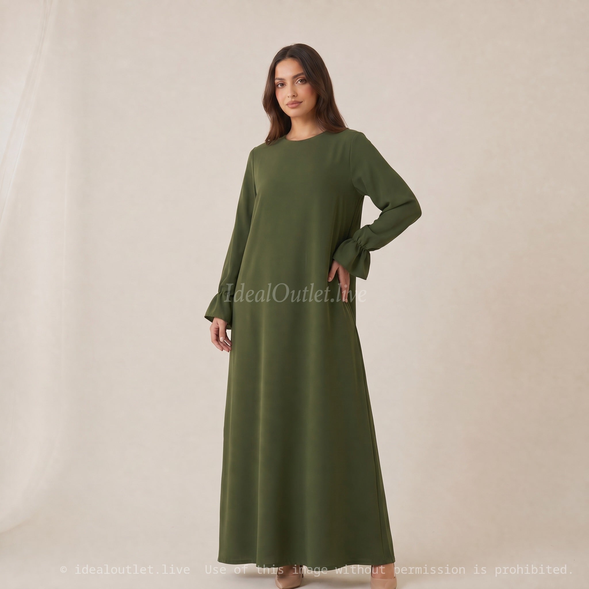 Élégance sans effort, Robe longue manches volantées, Mode modeste, Taille unique 38-44, RO2316JAZZ