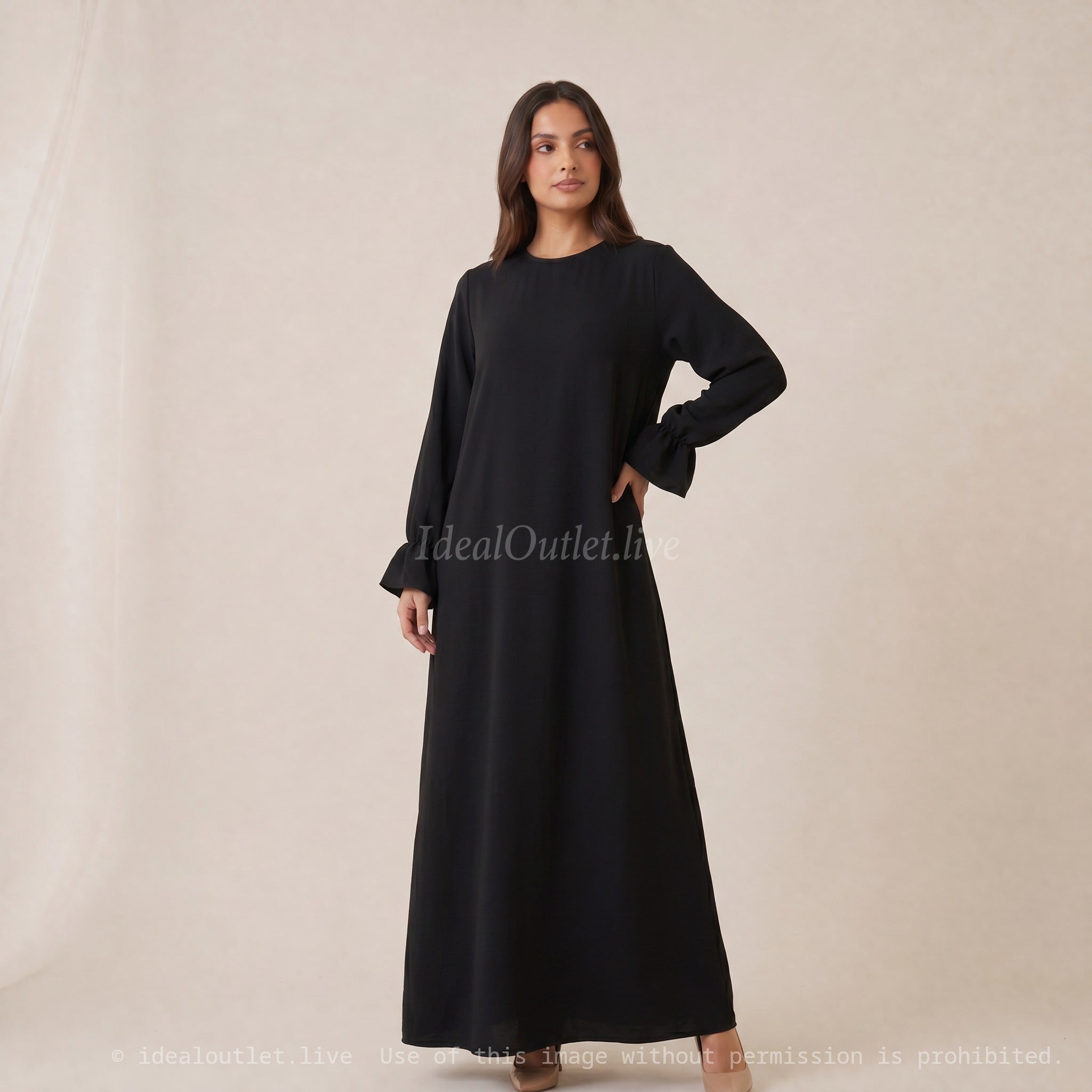 Élégance sans effort, Robe longue manches volantées, Mode modeste, Taille unique 38-44, RO2316JAZZ