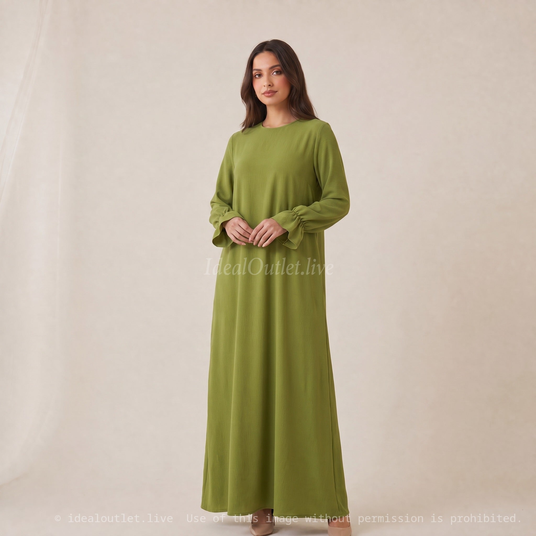 Élégance sans effort, Robe longue manches volantées, Mode modeste, Taille unique 38-44, RO2316JAZZ