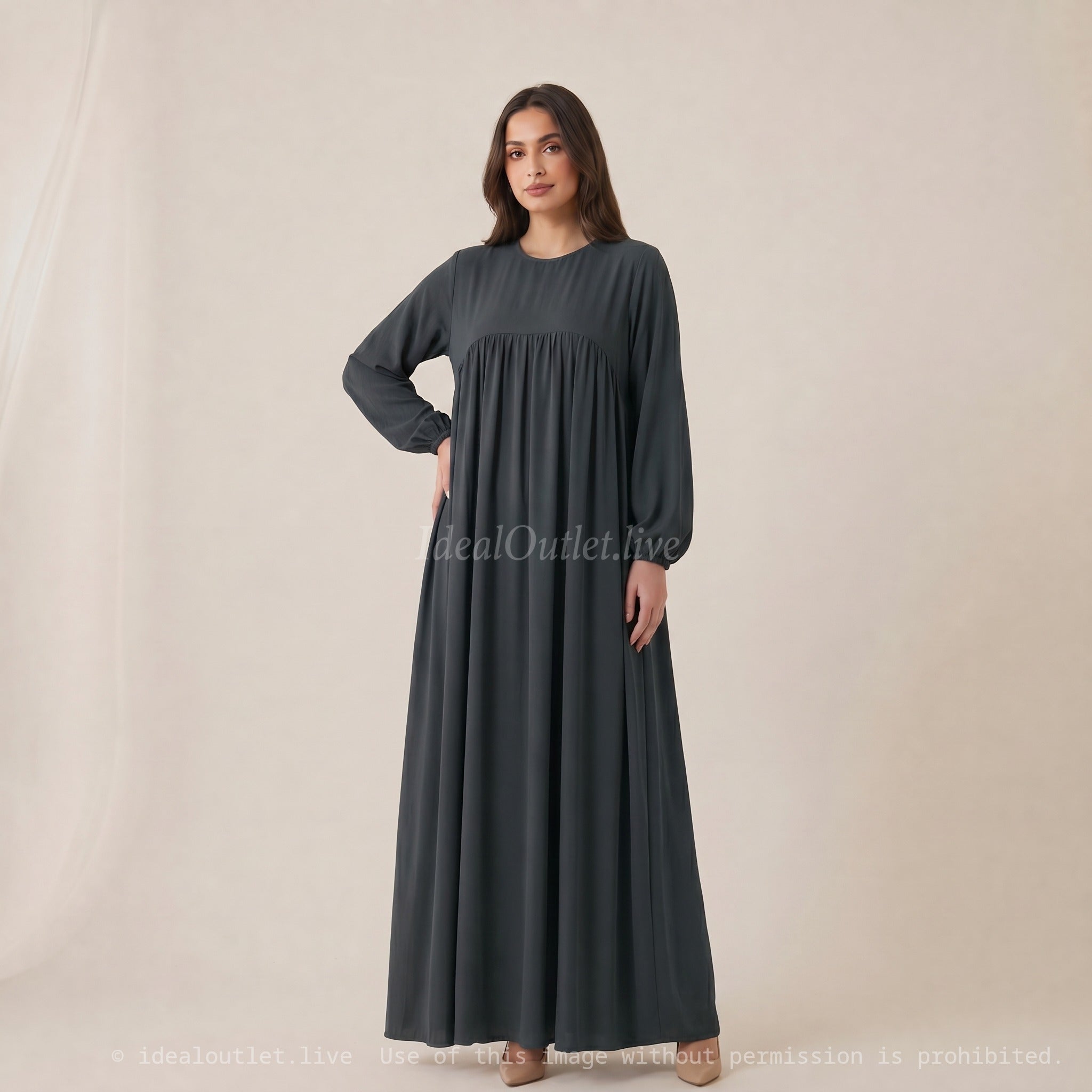 Confort et élégance fluide, Robe longue en tissu jazz, Mode modeste, Taille unique 38-44, RO2326JAZZ