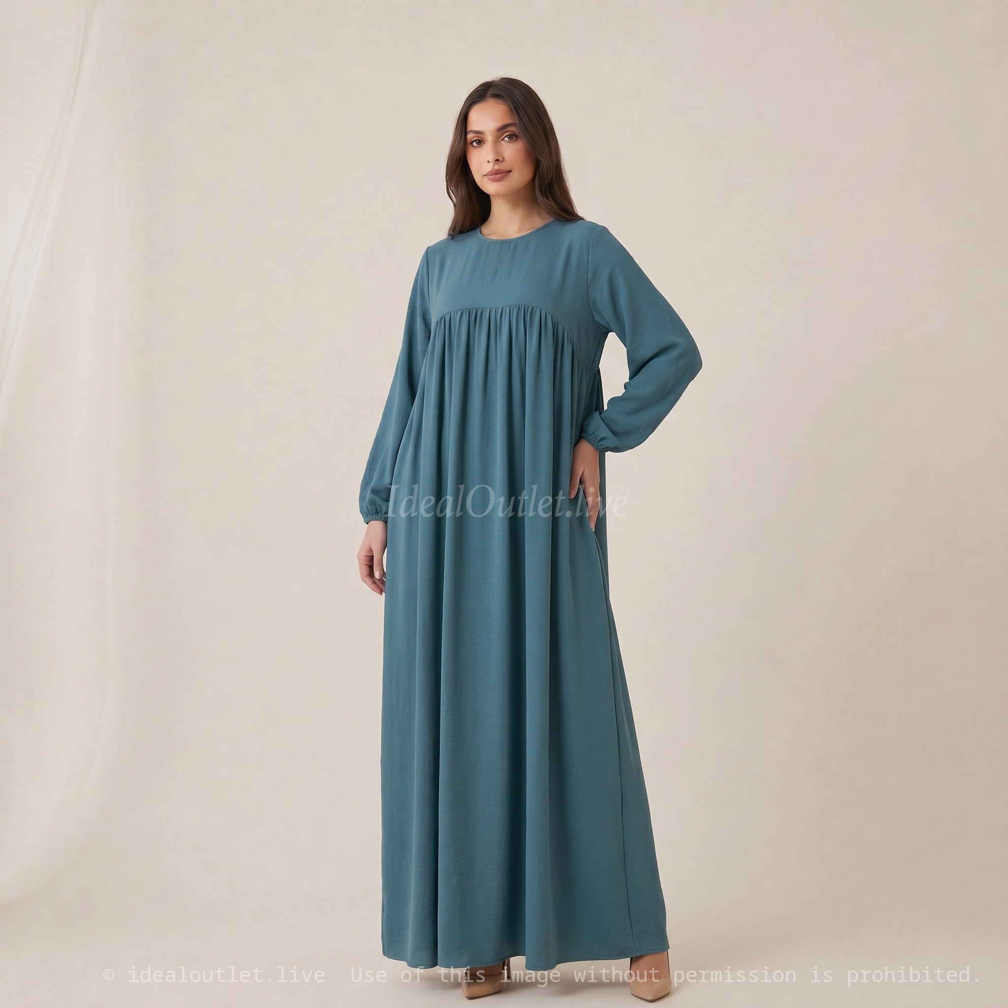 Confort et élégance fluide, Robe longue en tissu jazz, Mode modeste, Taille unique 38-44, RO2326JAZZ