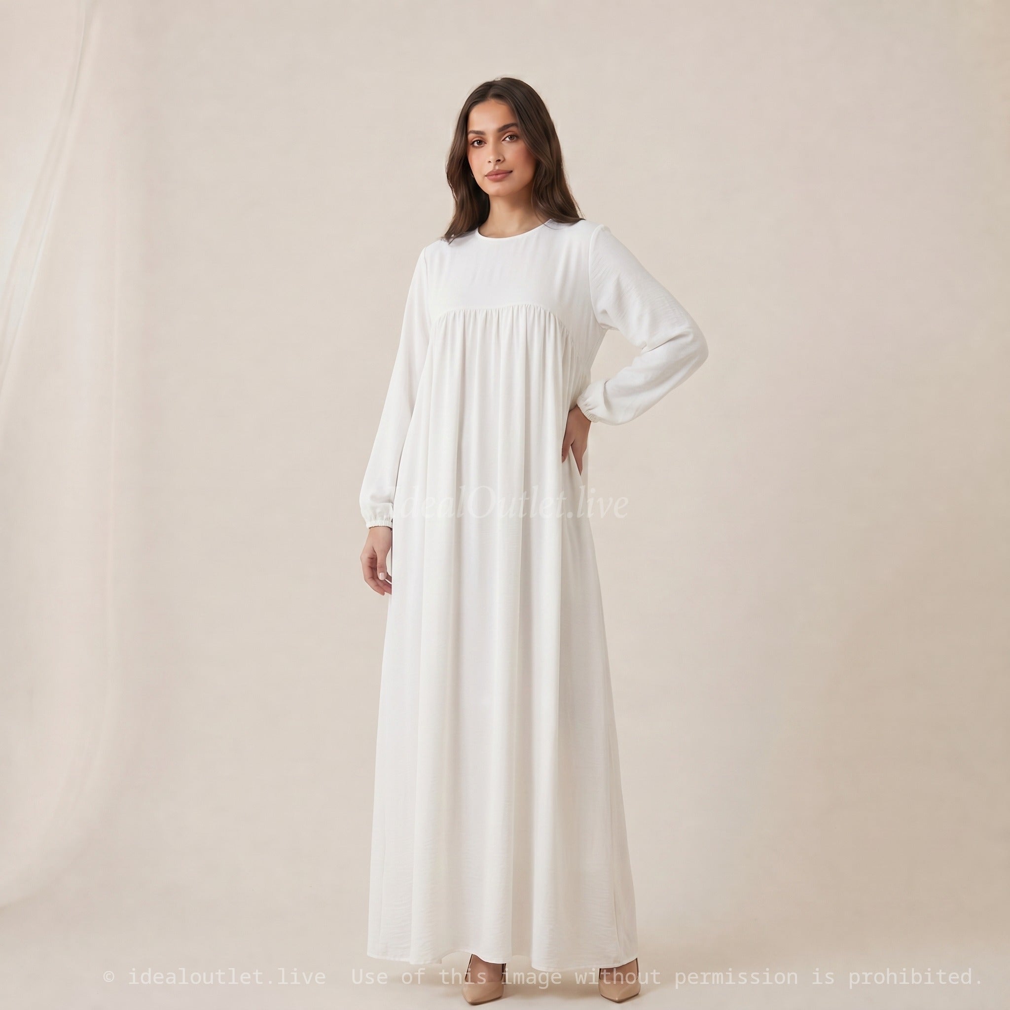 Confort et élégance fluide, Robe longue en tissu jazz, Mode modeste, Taille unique 38-44, RO2326JAZZ