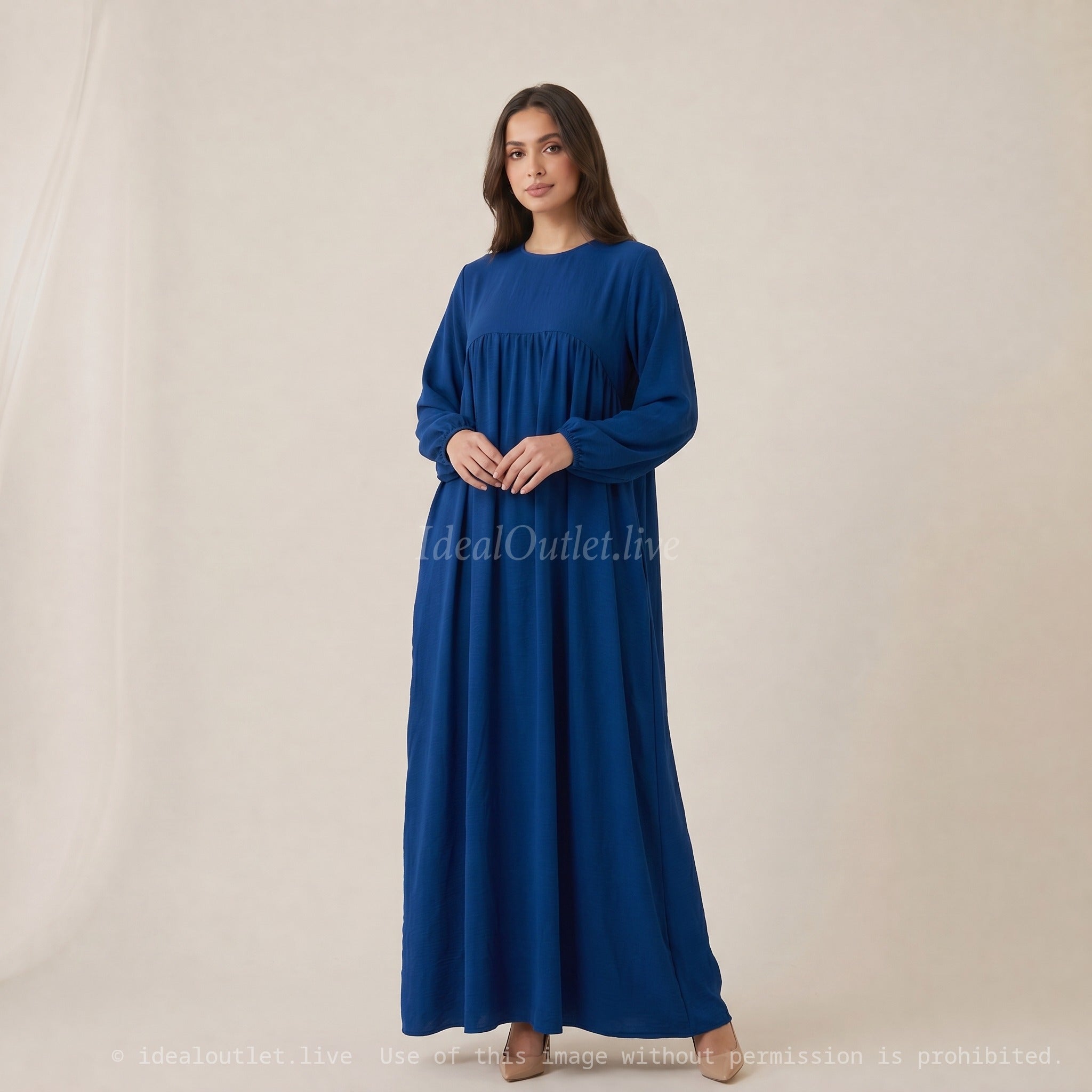 Confort et élégance fluide, Robe longue en tissu jazz, Mode modeste, Taille unique 38-44, RO2326JAZZ