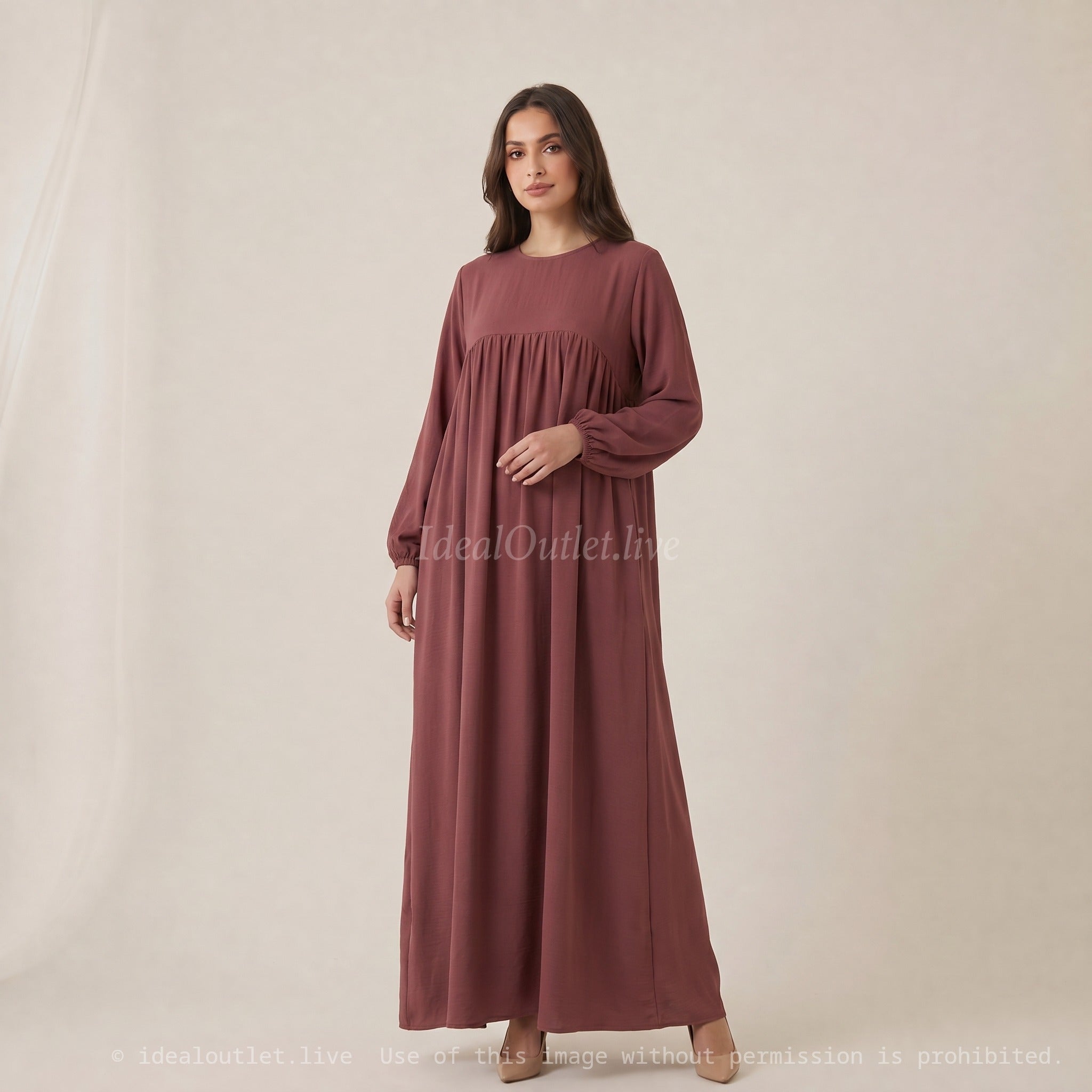 Confort et élégance fluide, Robe longue en tissu jazz, Mode modeste, Taille unique 38-44, RO2326JAZZ