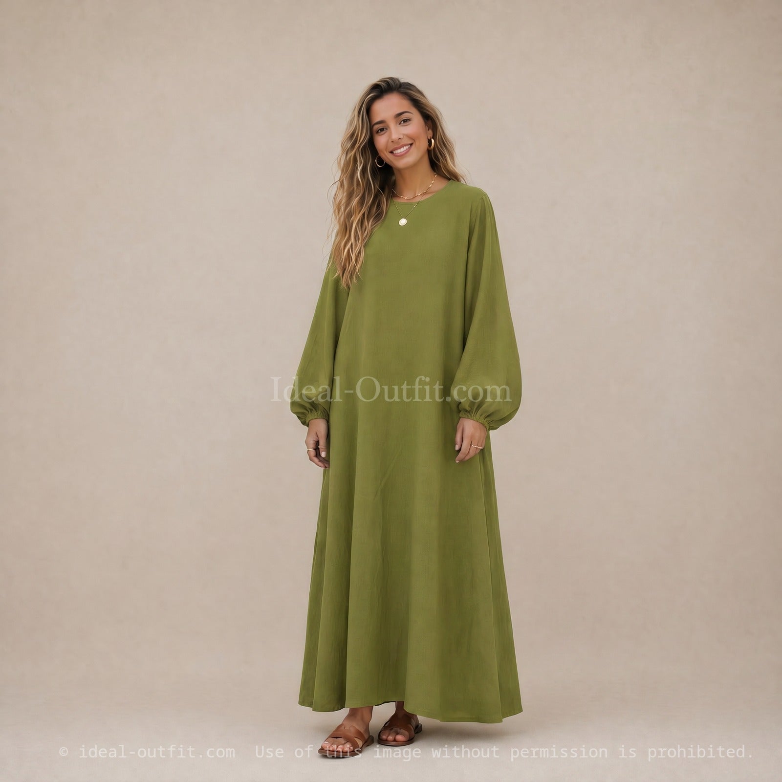 Robe Abaya en Soie de Médine - Modèle Ro2370pk - Manches ballon, fluide et confortable