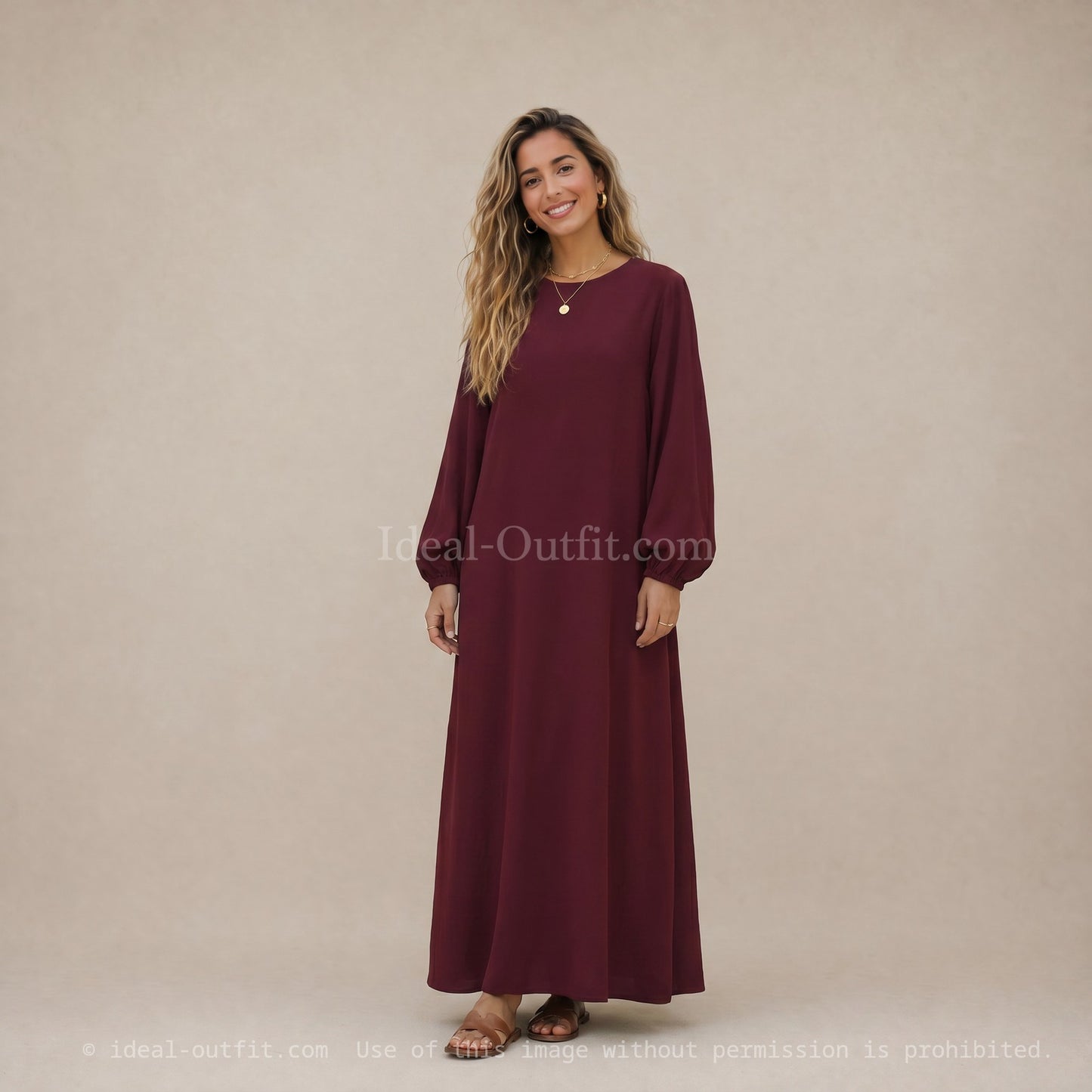 Robe Abaya en Soie de Médine - Modèle Ro2370pk - Manches ballon, fluide et confortable