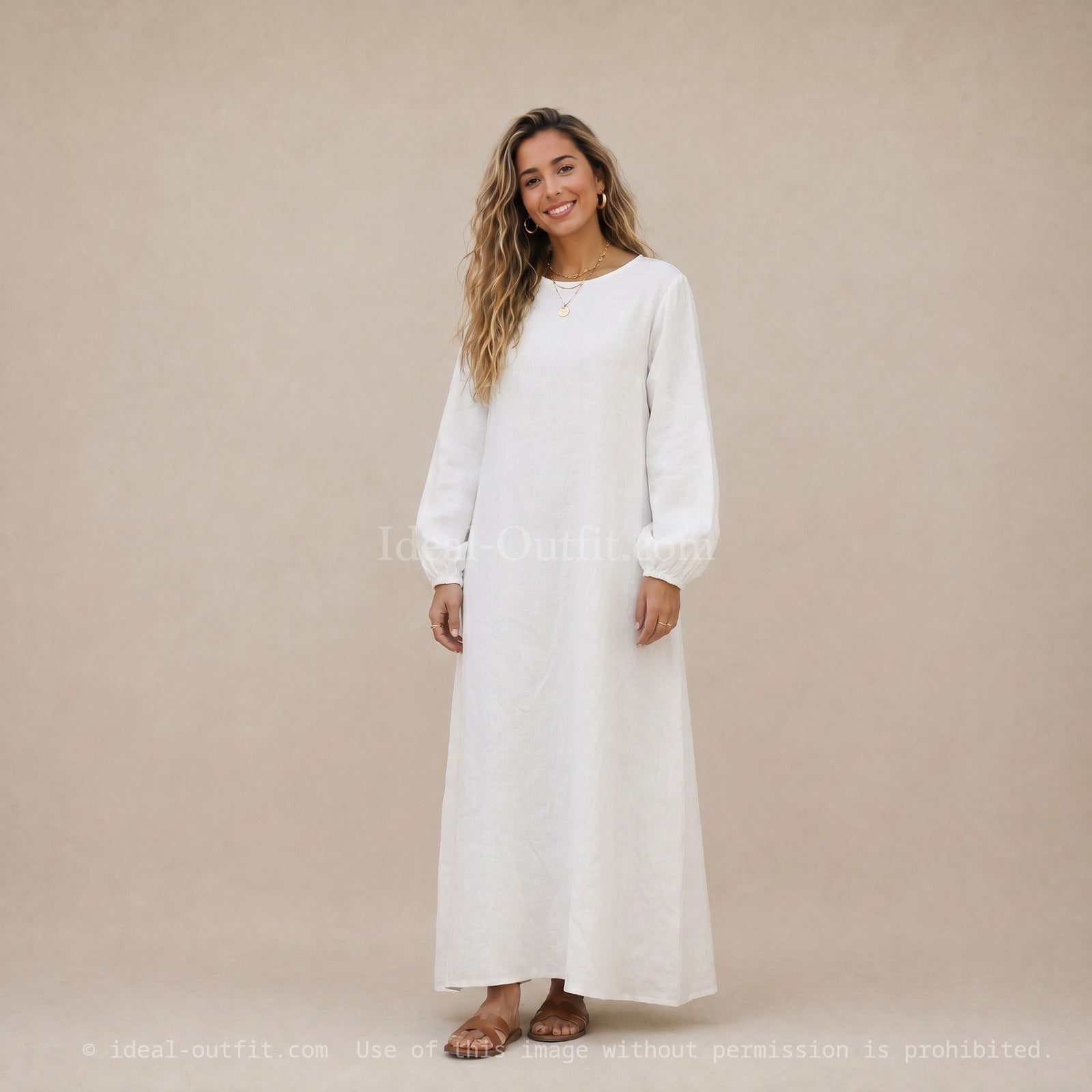 Robe Abaya en Soie de Médine - Modèle Ro2370pk - Manches ballon, fluide et confortable