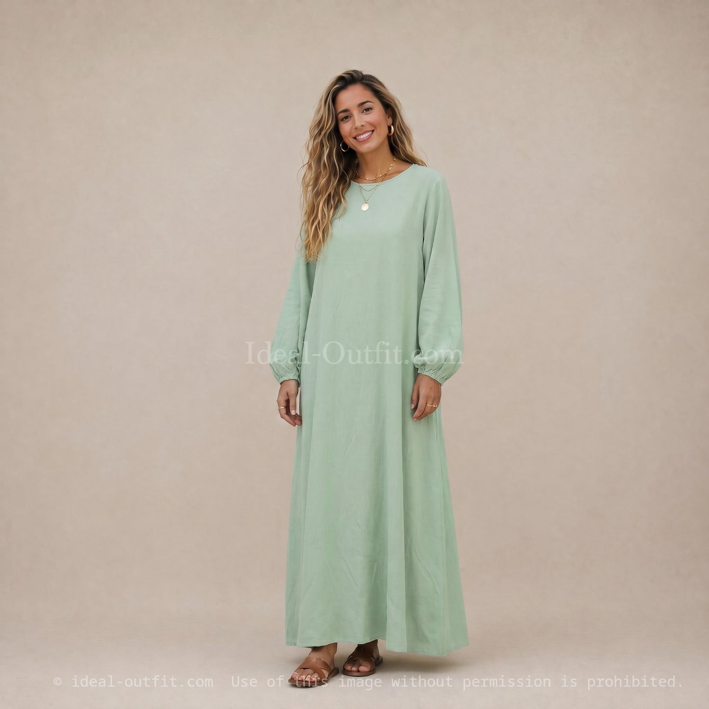 Robe Abaya en Soie de Médine - Modèle Ro2370pk - Manches ballon, fluide et confortable