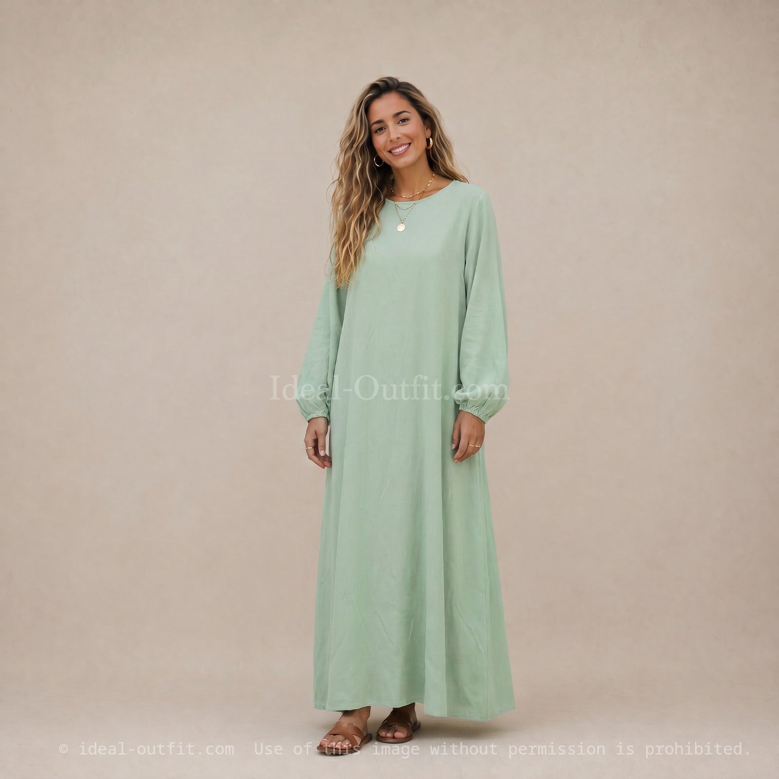 Robe Abaya en Soie de Médine - Modèle Ro2370pk - Manches ballon, fluide et confortable