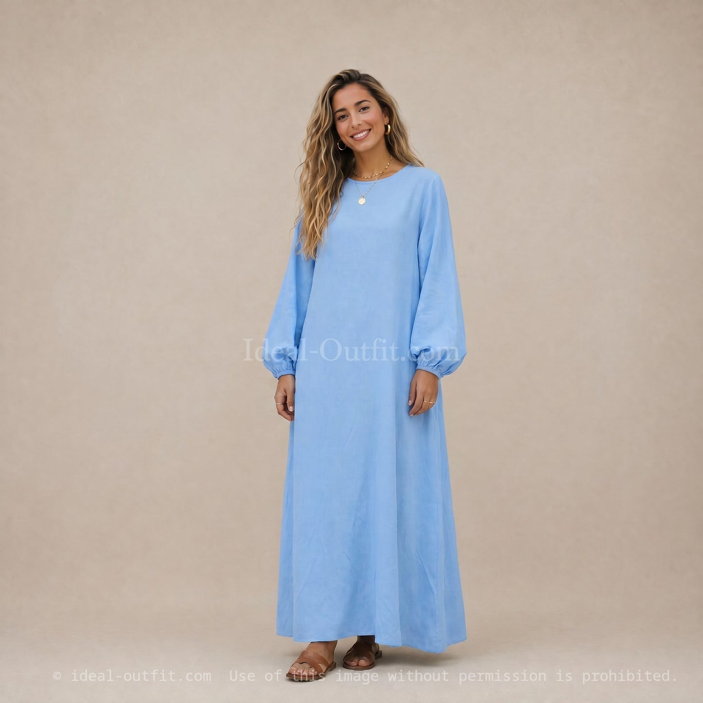 Robe Abaya en Soie de Médine - Modèle Ro2370pk - Manches ballon, fluide et confortable