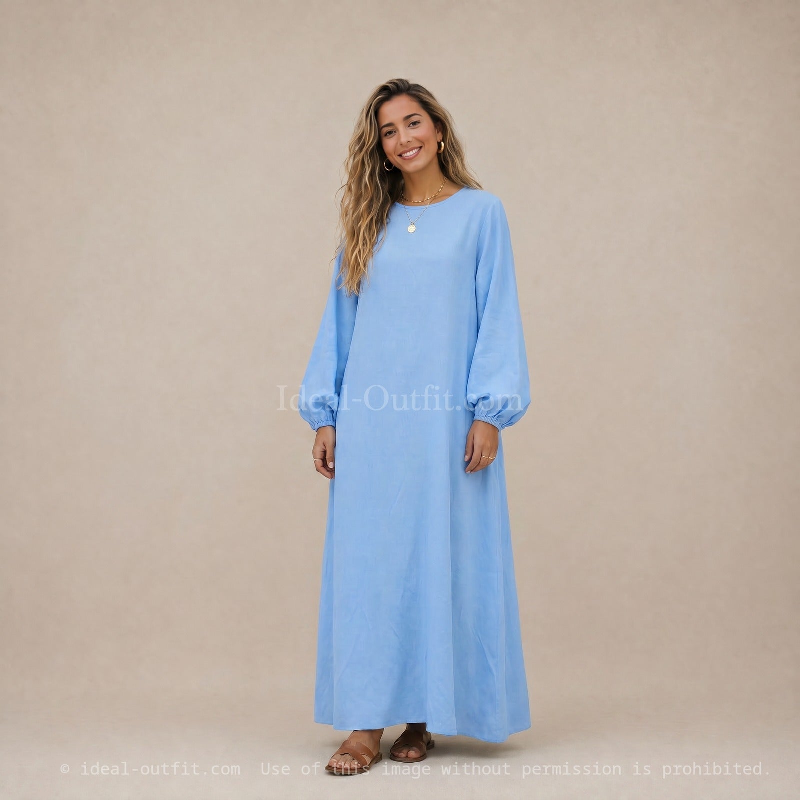 Robe Abaya en Soie de Médine - Modèle Ro2370pk - Manches ballon, fluide et confortable