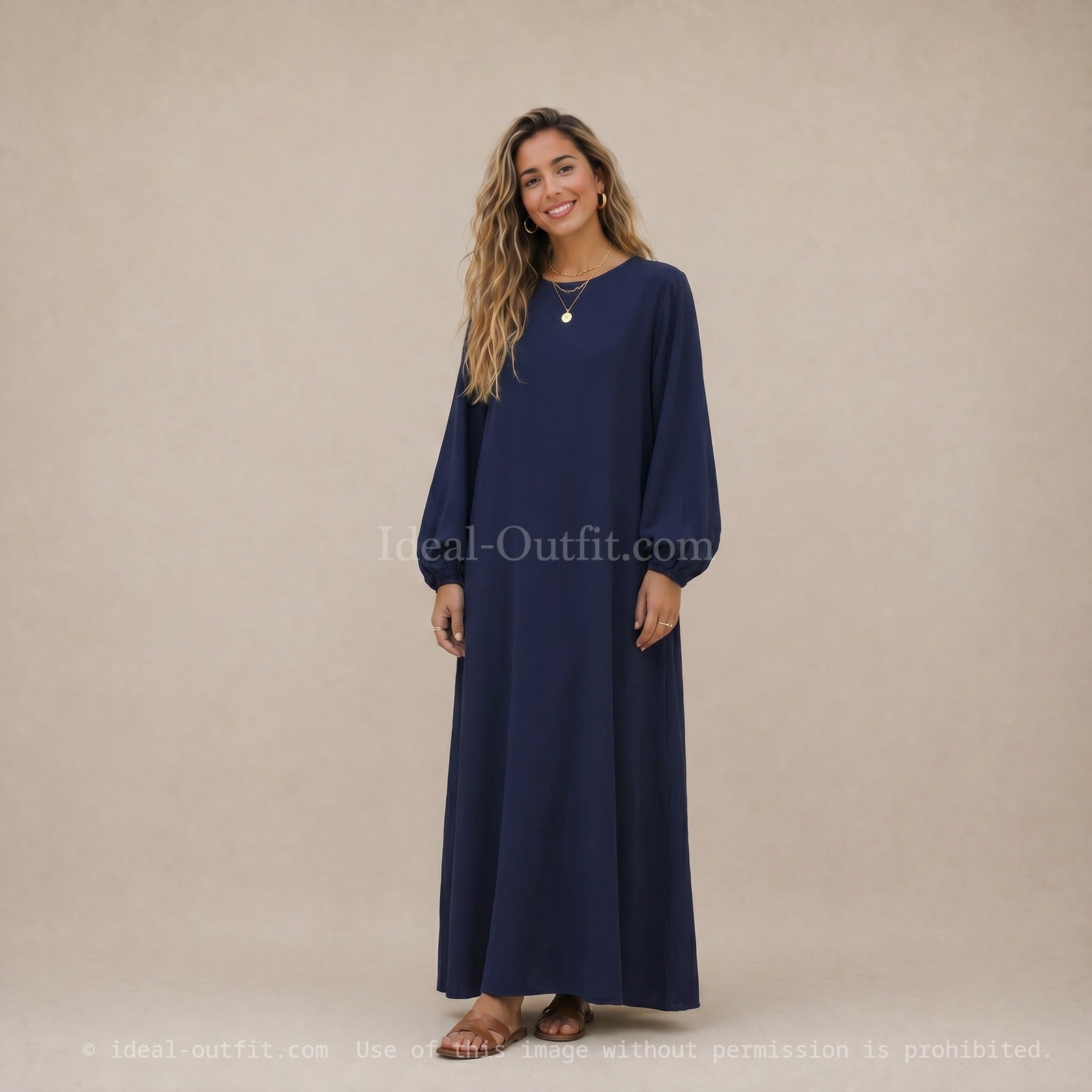 Robe Abaya en Soie de Médine - Modèle Ro2370pk - Manches ballon, fluide et confortable