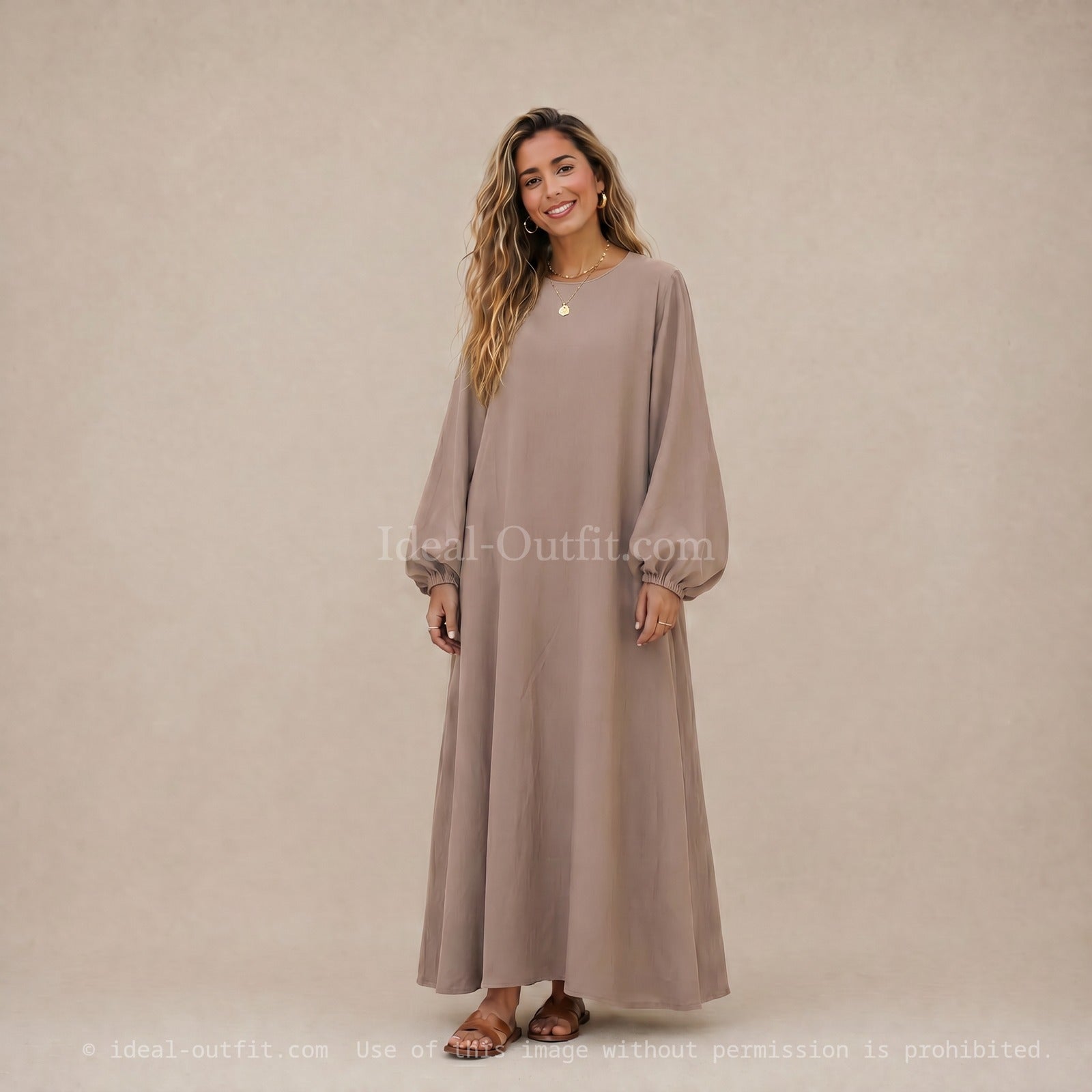 Robe Abaya en Soie de Médine - Modèle Ro2370pk - Manches ballon, fluide et confortable