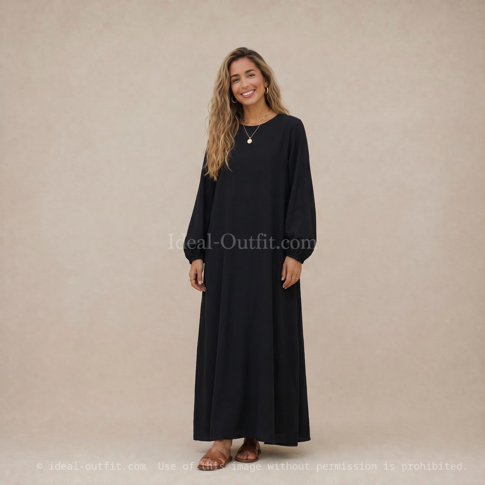 Robe Abaya en Soie de Médine - Modèle Ro2370pk - Manches ballon, fluide et confortable