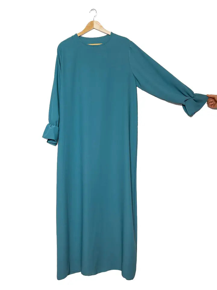 Abaya Larga Amplia Ref: Ro23332pk en Seda de Medina - Detalles en las Mangas Cómoda y Elegante