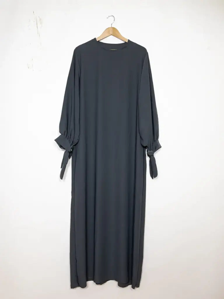 Robe abaya réf RoL2378pk - Robe abaya longue en soie de Médine longue pour femme 185cm avec manches ballon et nœud fluide et sophistiquée