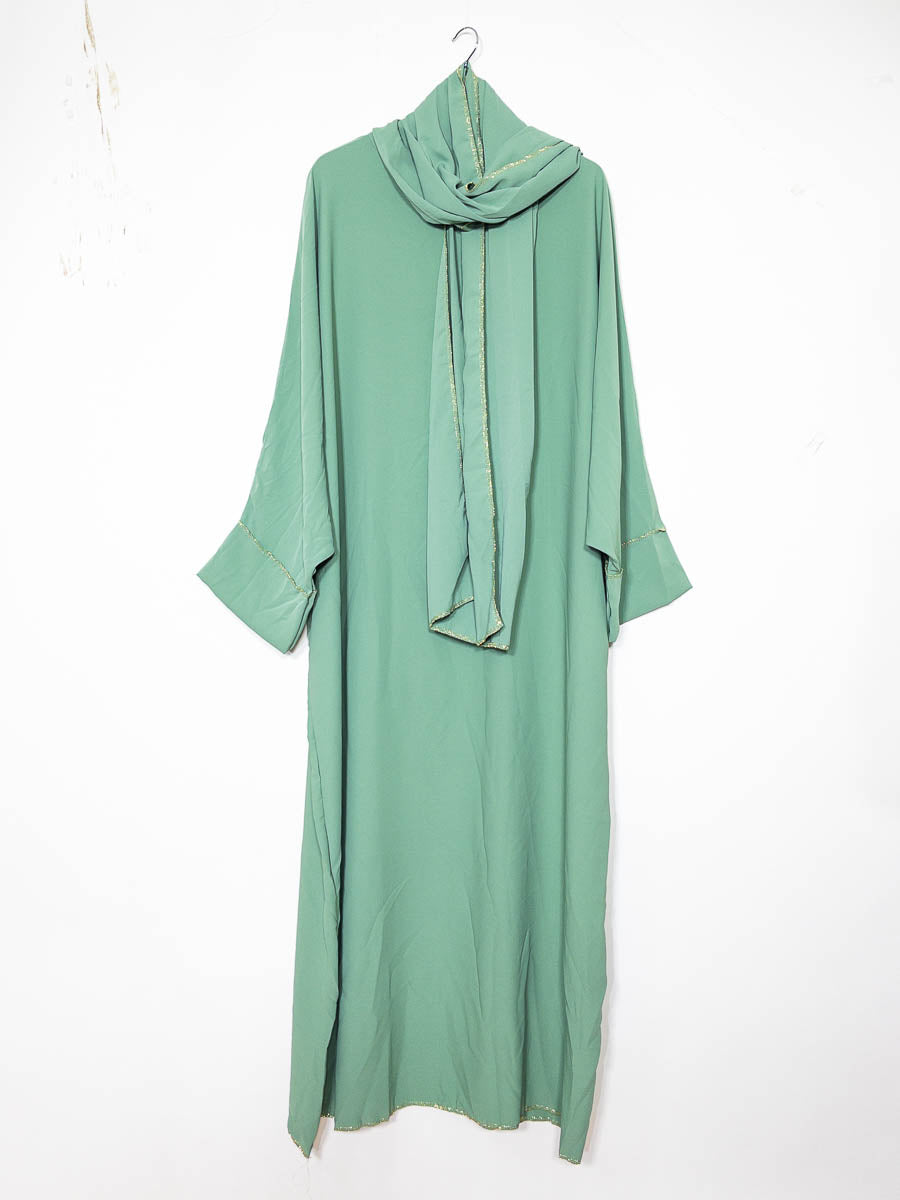Long Abaya for Women REF: Ro2381pk in Medina Silk with Integrated Veil - Flowing and Elegant