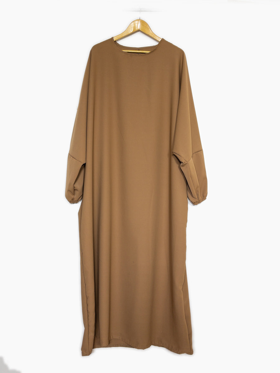 Abaya Larga Amplia en Seda de Medina Ref: Ro2303pk - Abaya Larga Amplia en Seda de Medina, Amplia y Fluida con Mangas Abullonadas