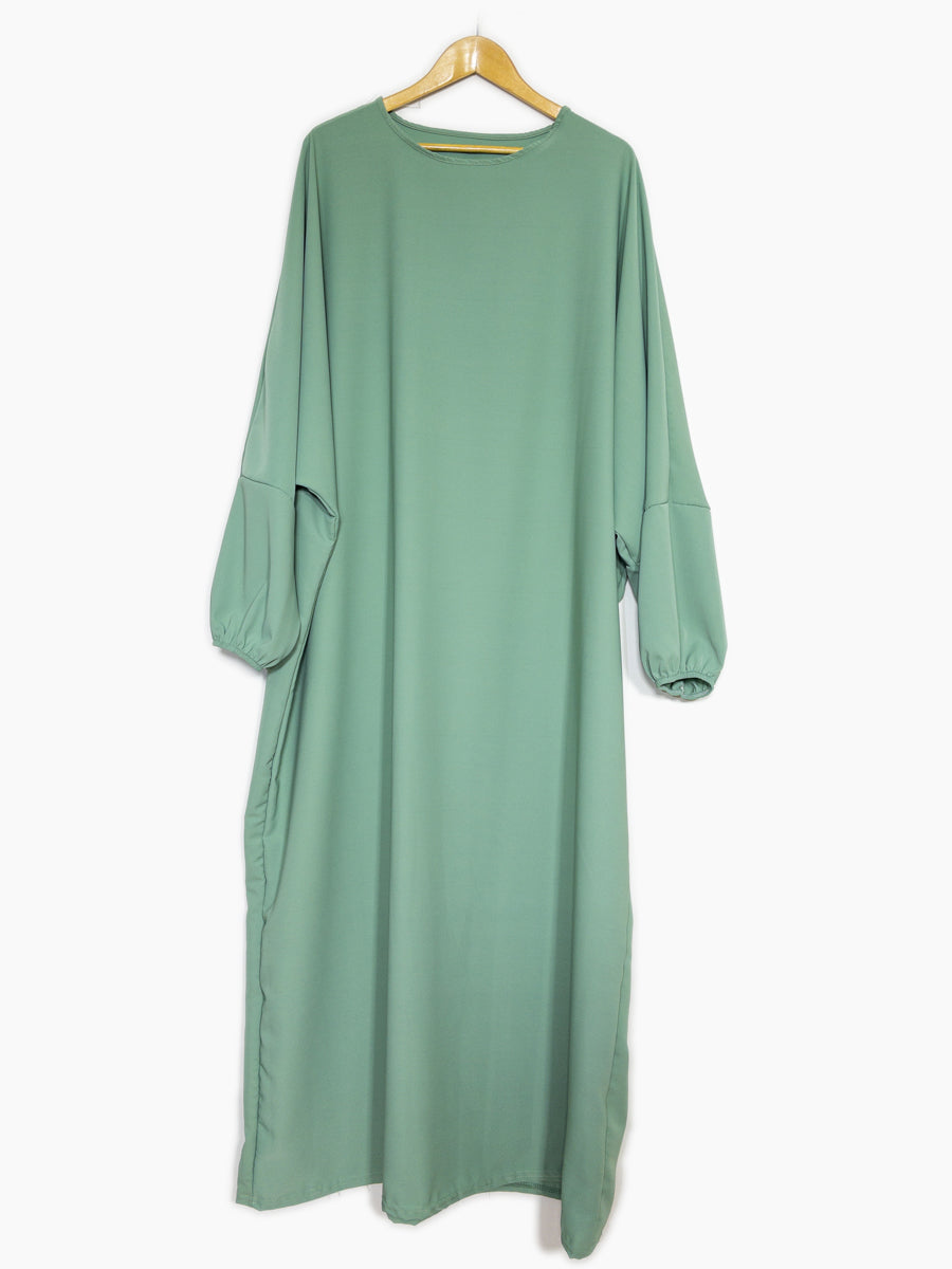 Abaya Larga Amplia en Seda de Medina Ref: Ro2303pk - Abaya Larga Amplia en Seda de Medina, Amplia y Fluida con Mangas Abullonadas