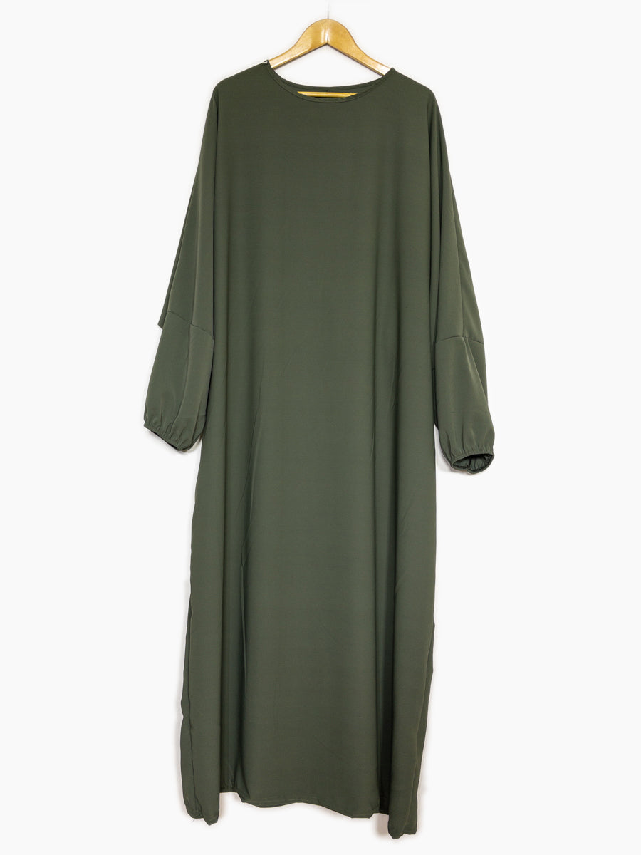 Abaya Larga Amplia en Seda de Medina Ref: Ro2303pk - Abaya Larga Amplia en Seda de Medina, Amplia y Fluida con Mangas Abullonadas