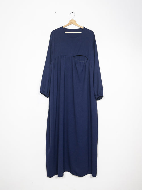 Abaya d'allaitement en jazz ouverture zip REF:RO2512JAZZ - manches bouffantes et coupe fluide facilitant l’allaitement en toute discrétion.