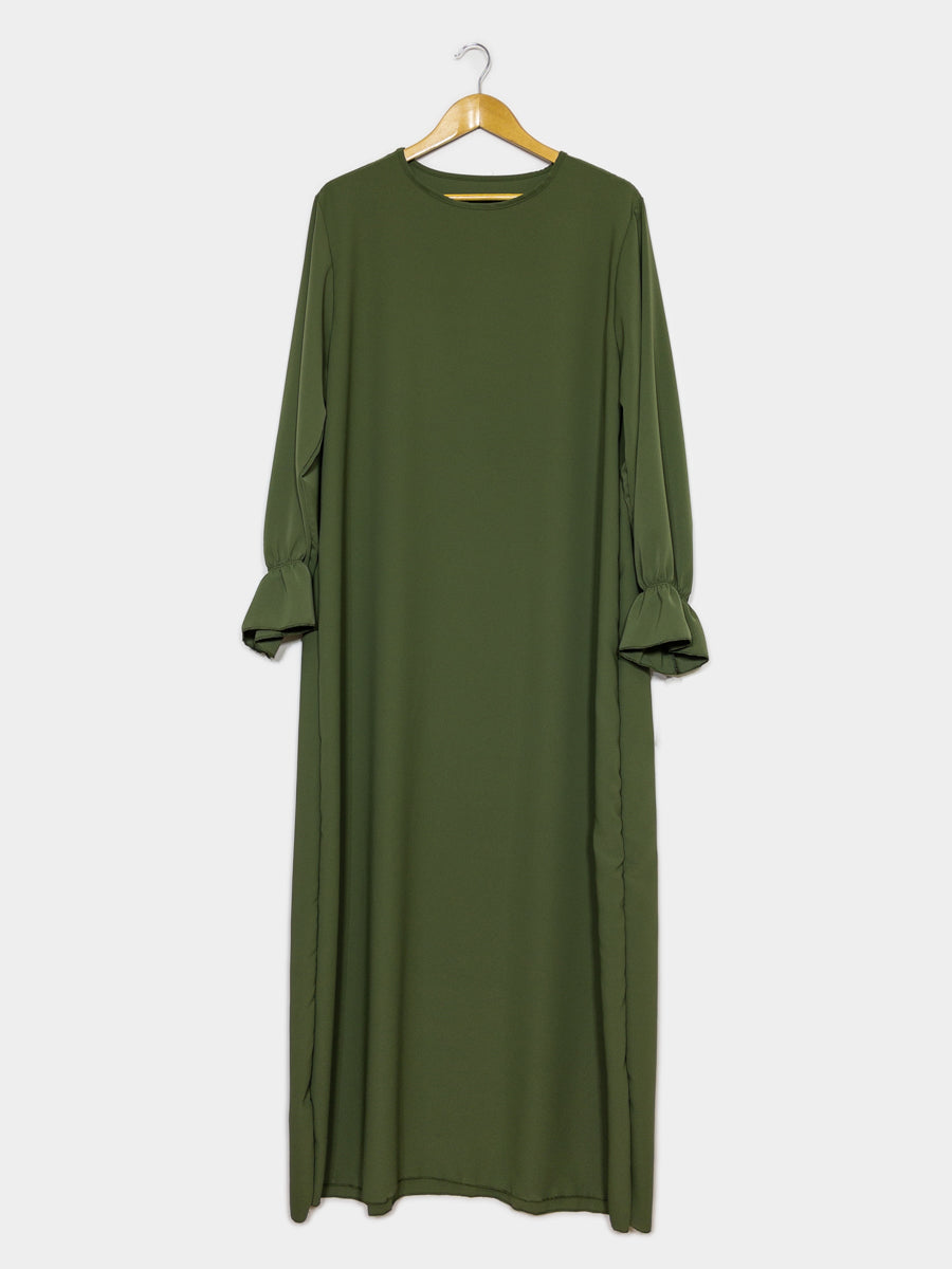 Abaya longue large ref: Ro2316pk- Abaya Longue Large en soie de Médine manches volantées chic et décontracté