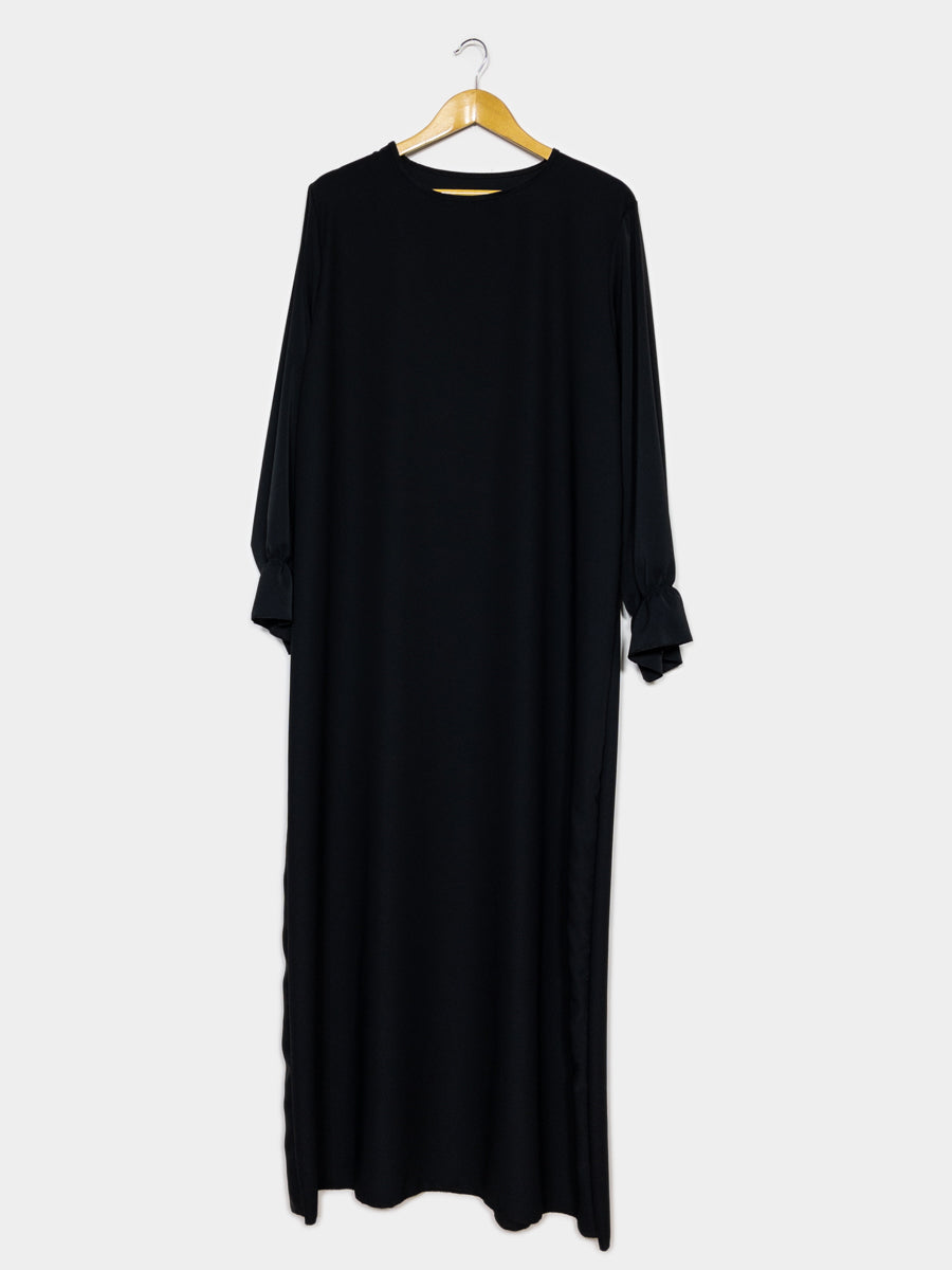 Abaya longue large ref: Ro2316pk- Abaya Longue Large en soie de Médine manches volantées chic et décontracté